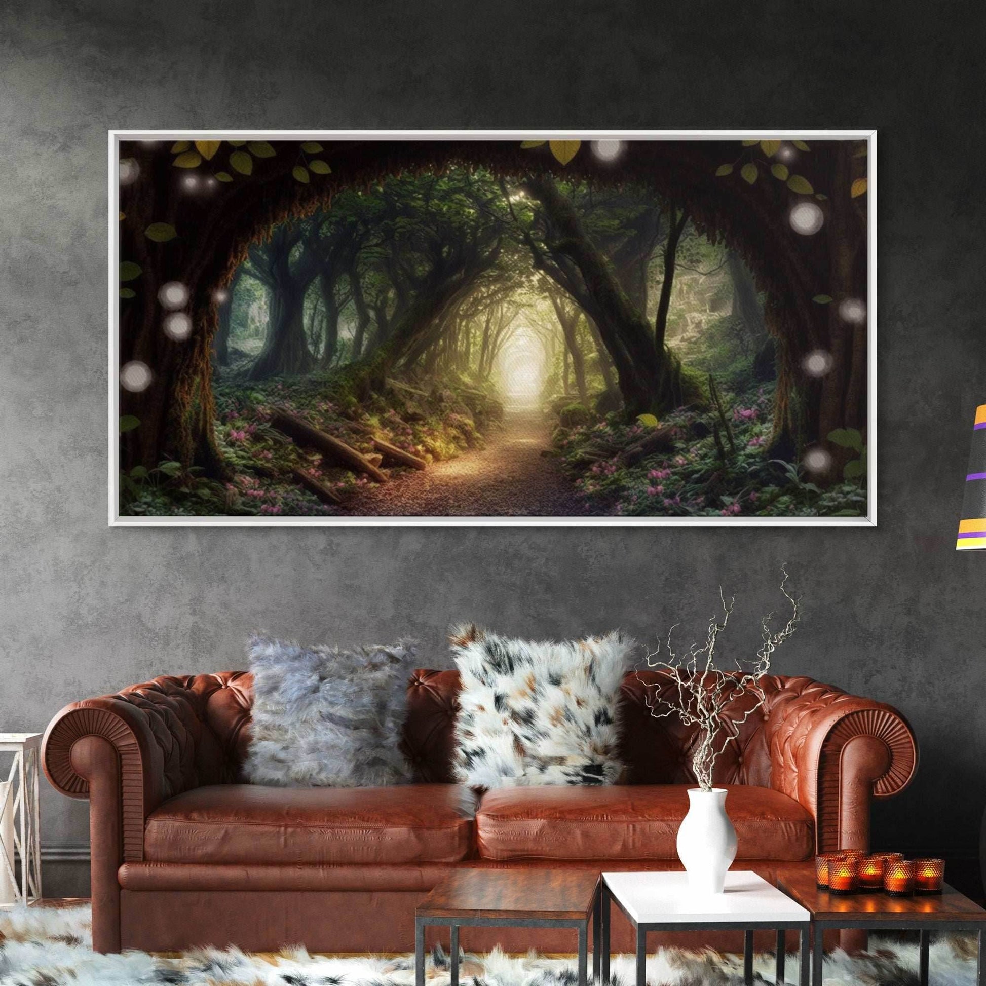 Path Through A Magical Enchanted Fairy Forest, Fantasy Art, Framed Canvas Print, Enchanted Forest Fantasy Art - 10x20 Inches / Gallery Wrap Canvas - Ready To Hang