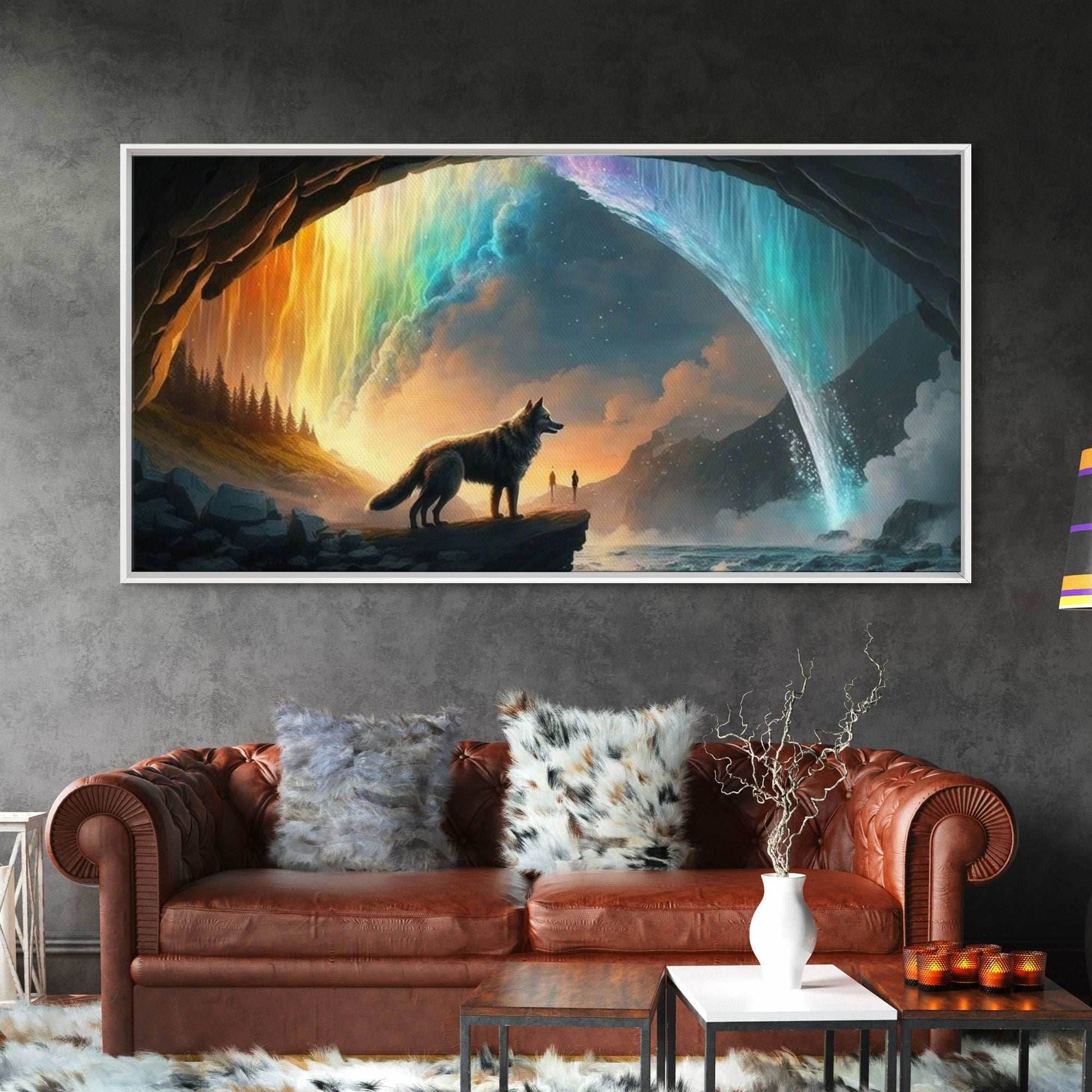 Fenrir, Mythological Wolf, With Bifrost. Norse Mythology Fantasy Art, Framed Canvas Print, Nordic Art - 10x20 Inches / Gallery Wrap Canvas - Ready To Hang