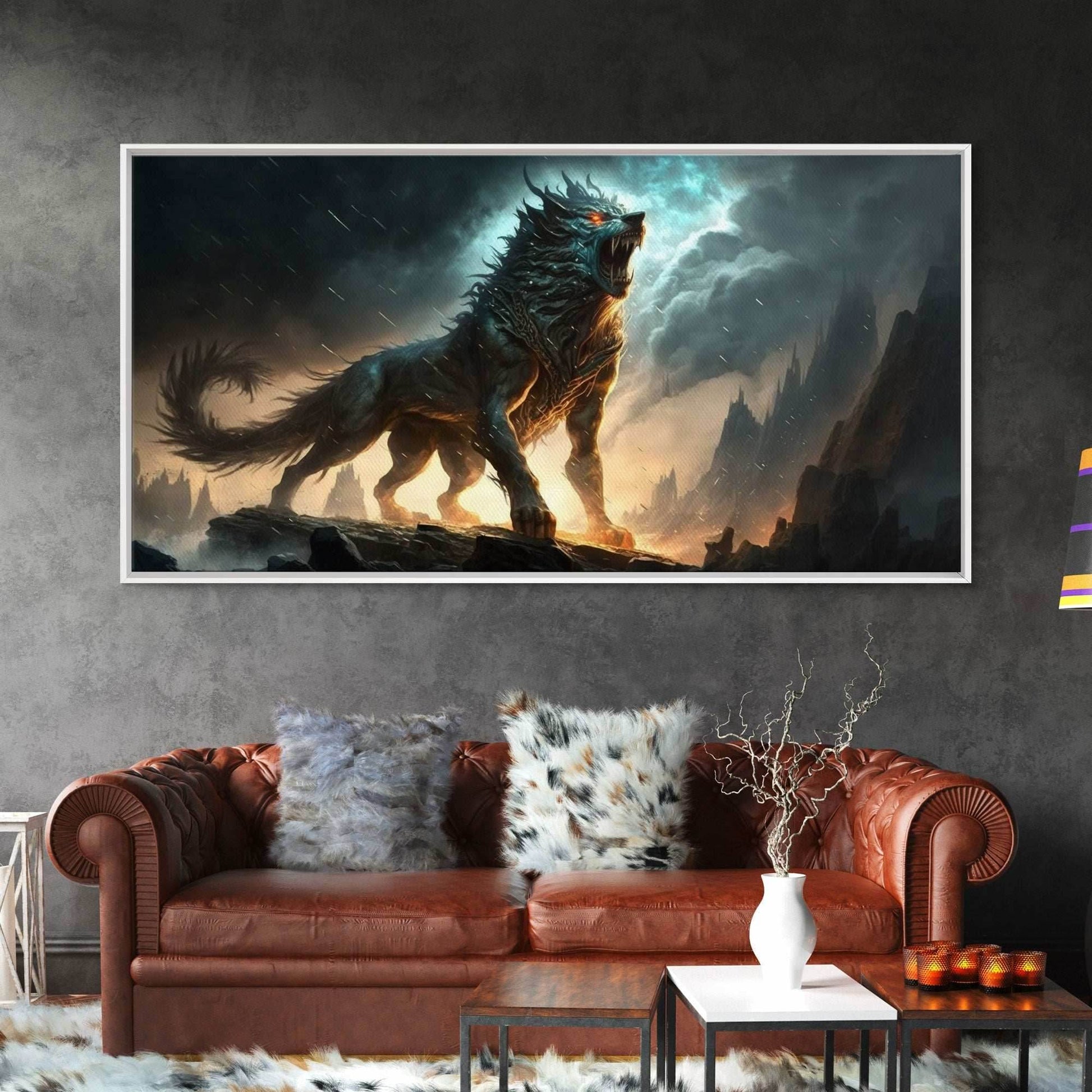 Fenrir, Fenrisúlfr, Norse Mythology, Hróðvitnir, Vánagandr, Vanargand, Fantasy Wolf Art, Nordic Fantasy Art - 10x20 Inches / Gallery Wrap Canvas - Ready To Hang