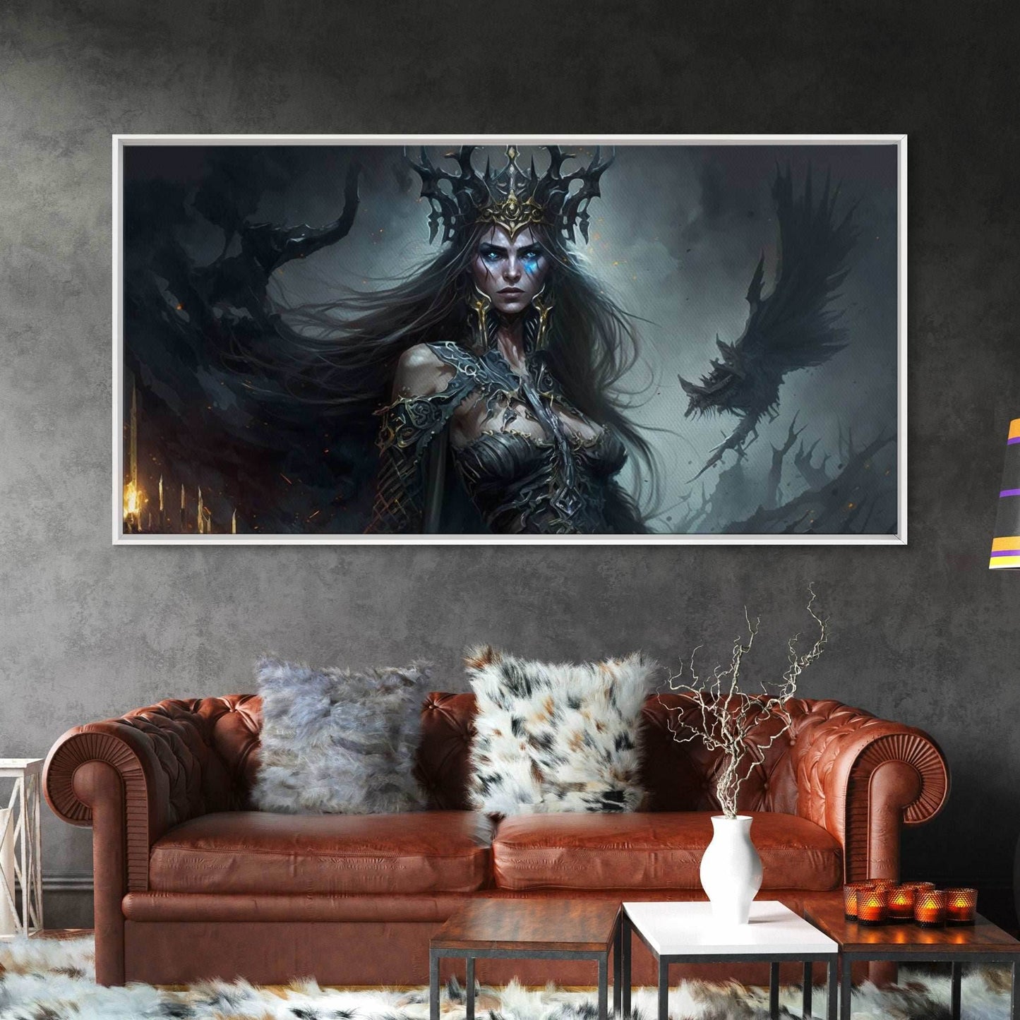 Hel, Goddess of Death, Framed Canvas Print, Norse Mythology Fantasy Art, Framed Canvas Print - 10x20 Inches / Gallery Wrap Canvas - Ready To Hang