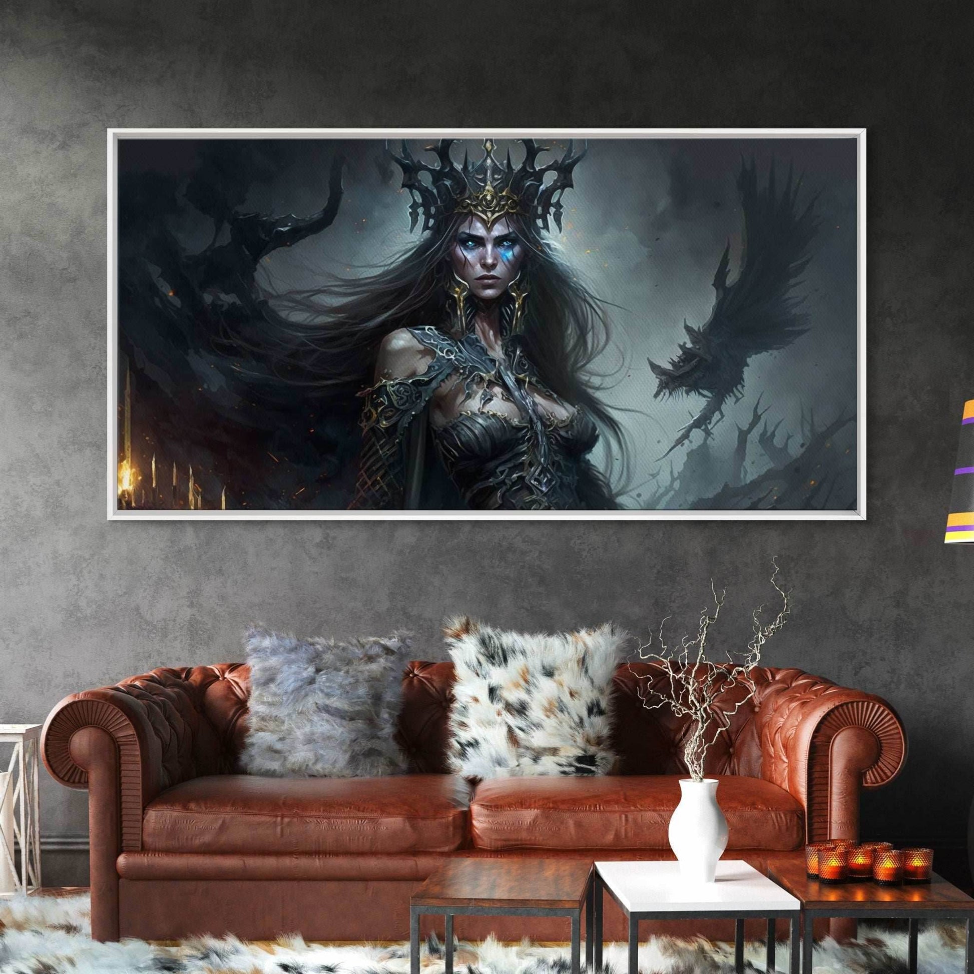 Hel, Goddess of Death, Framed Canvas Print, Norse Mythology Fantasy Art, Framed Canvas Print - 10x20 Inches / Gallery Wrap Canvas - Ready To Hang