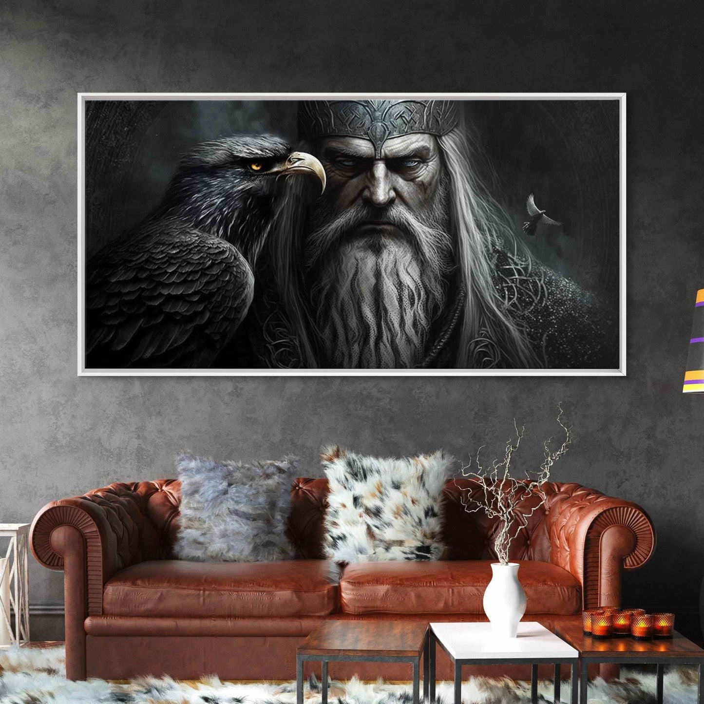 Portrait of Odin King of the Gods, Ruler of Asgard, Framed Canvas Print, Norse Mythology Pop Art, Fantasy Art - 10x20 Inches / Gallery Wrap Canvas - Ready To Hang