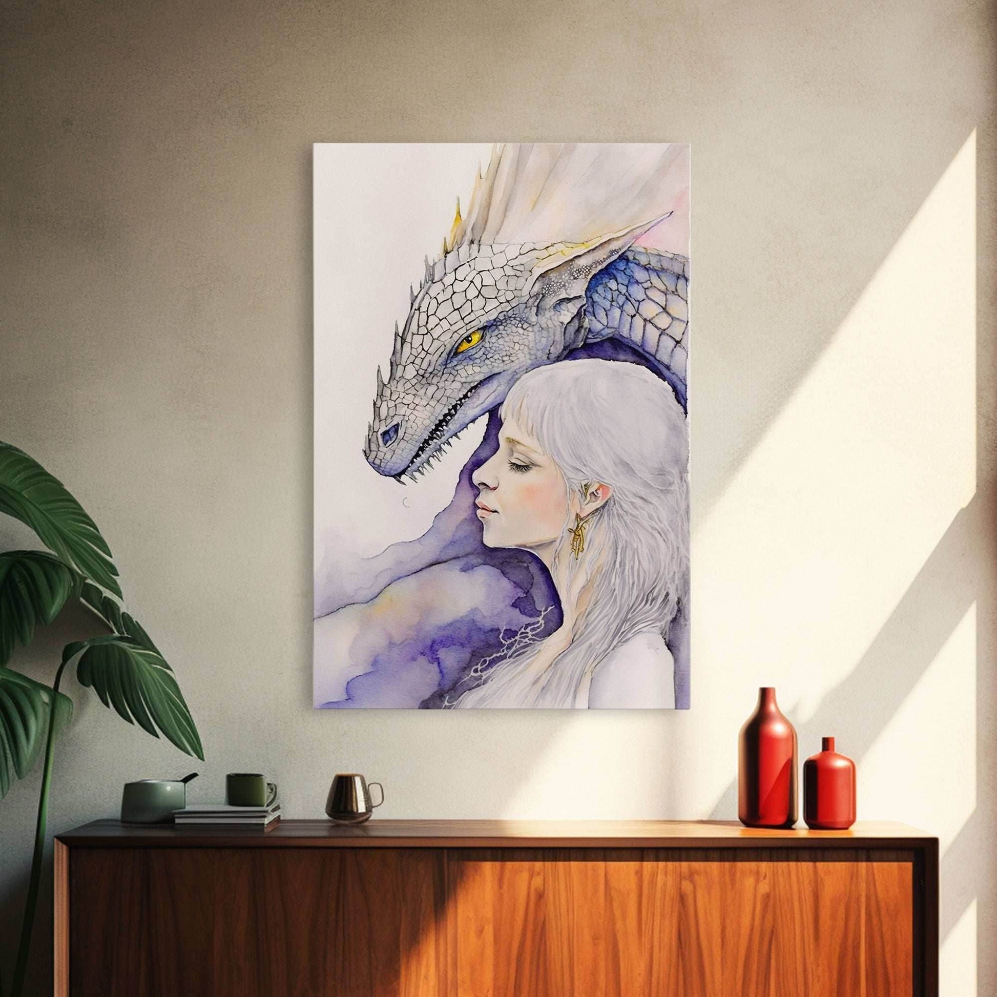 Dragon Painting Canvas Print, Dragon Art, Fantasy Art, Fantasy Painting Wall Art, Girl and Her Dragon, Dragon Girl - 8x12 Inches / Gallery Wrap Canvas - Ready To Hang