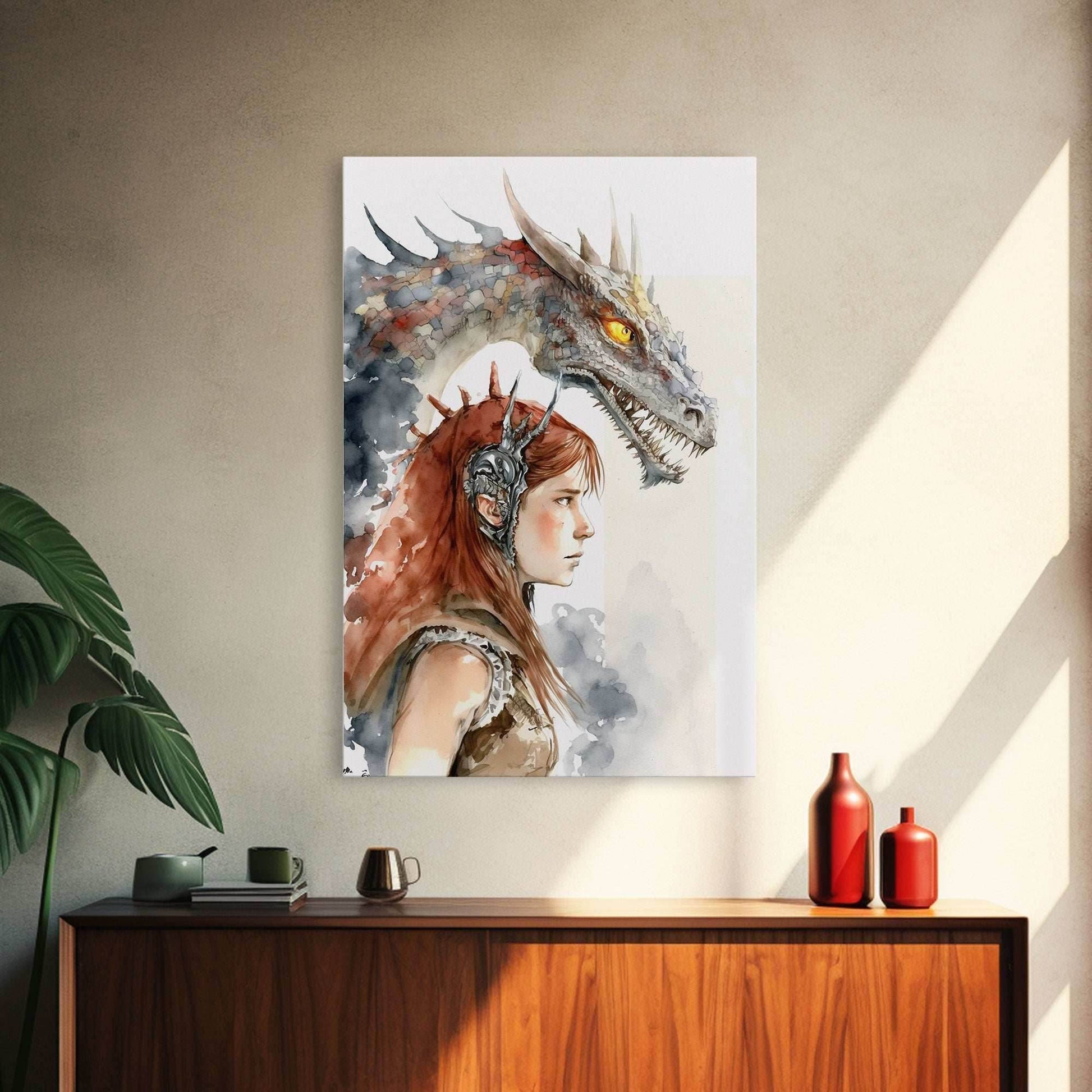 The Dragon Girl, Dragon Painting Canvas Print, Dragon Art, Fantasy Art, Fantasy Painting Wall Art, Girl and Her Dragon, Gamer Gift Wall Deco - 8x12 Inches / Gallery Wrap Canvas - Ready To Hang