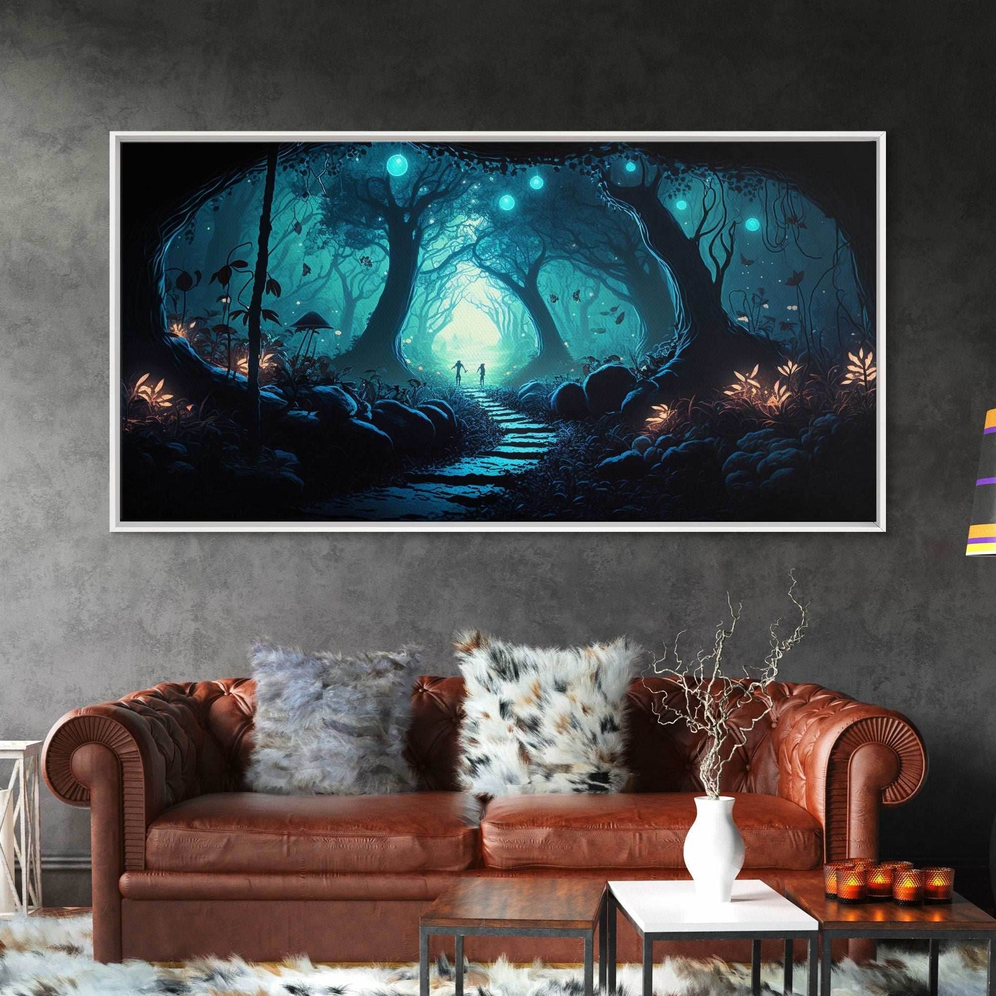 Beautiful Fantasy Art, Framed Canvas Print, Moonlit Forest Floor Fantasy Concept Art - 10x20 Inches / Gallery Wrap Canvas - Ready To Hang