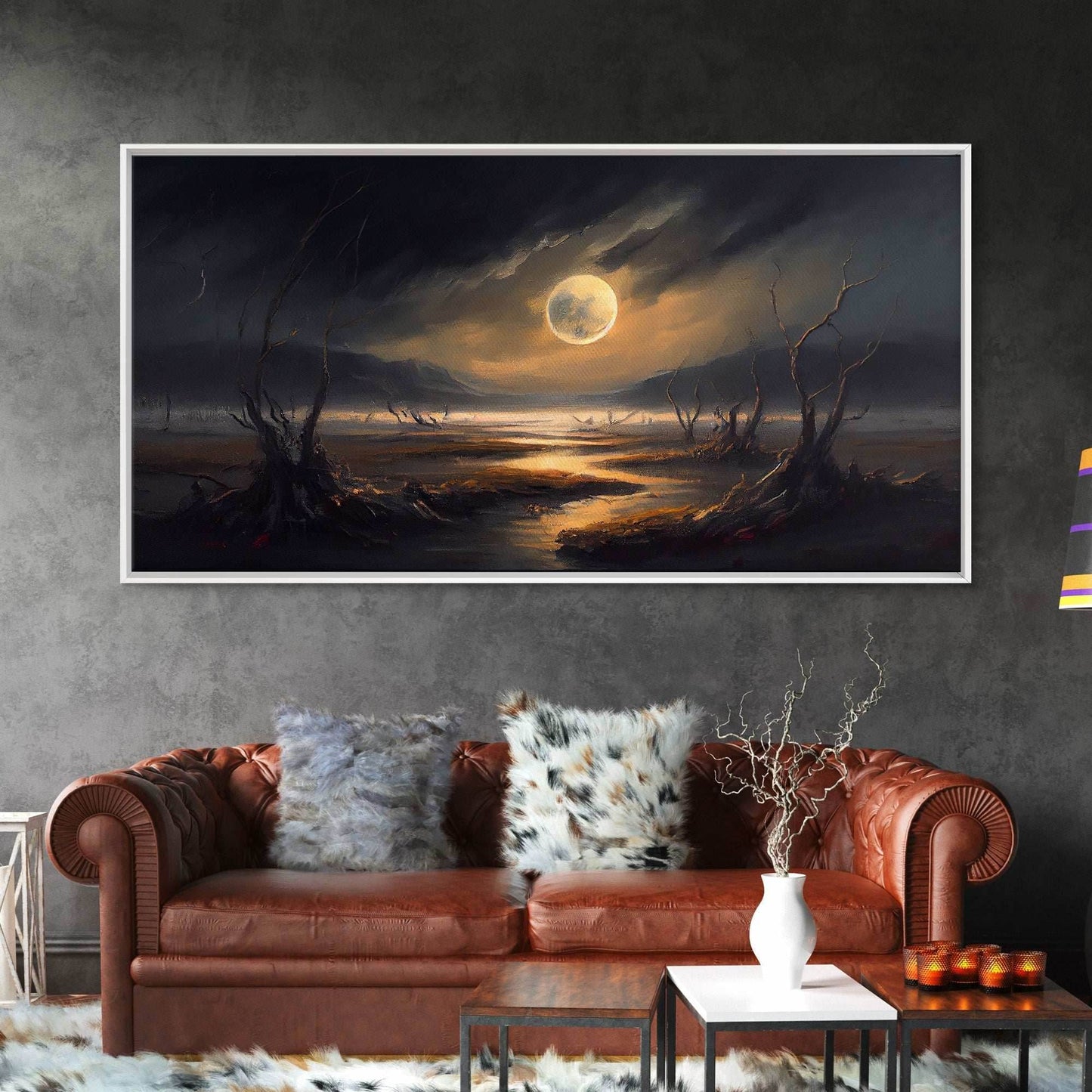Midnight In The Swamp, Framed Canvas Print, Fantasy Art Canvas, Wall Art, Game Room Art, Full moon - 10x20 Inches / Gallery Wrap Canvas - Ready To Hang