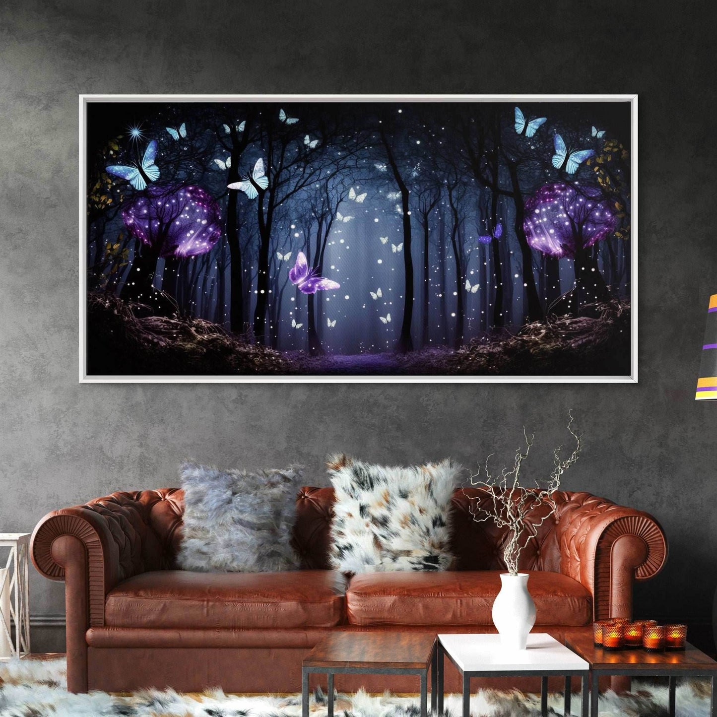 Glowing Butterflies, Framed Canvas Print, Fantasy Decor, High Fantasy Canvas Art, Fairy Forest - 10x20 Inches / Gallery Wrap Canvas - Ready To Hang