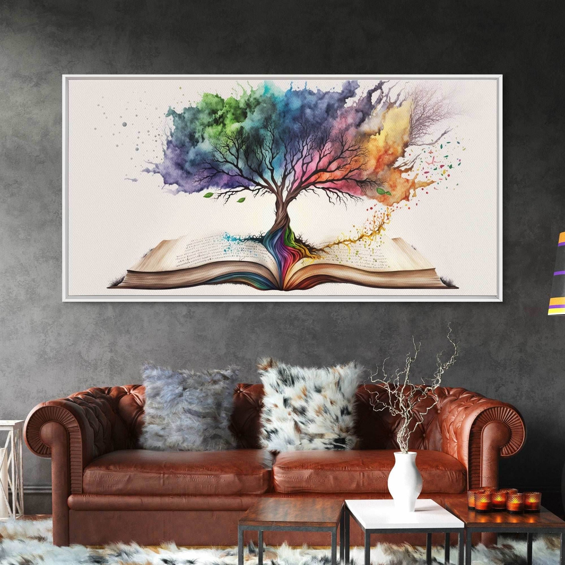 Tree of Knowledge, Framed Wall Art, Canvas Print, Watercolor, Huge Wall Art, Gift, Living Room Art, Fantasy Decor - 10x20 Inches / Gallery Wrap Canvas - Ready To Hang