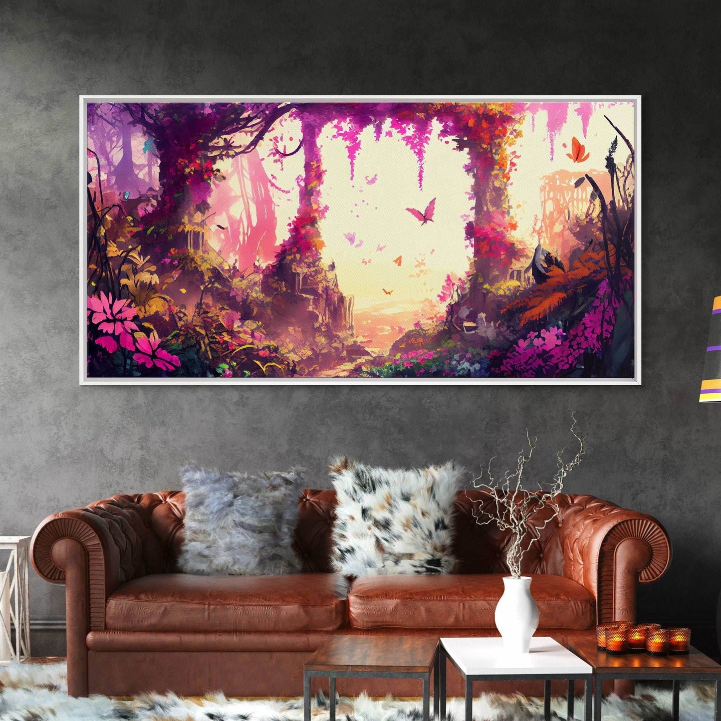 Pink Forest Art | Framed Canvas Print | Framed Art | Fantasy Decor | Magenta / Fuchsia Gift | Large Format Art - 10x20 Inches / Gallery Wrap Canvas - Ready To Hang