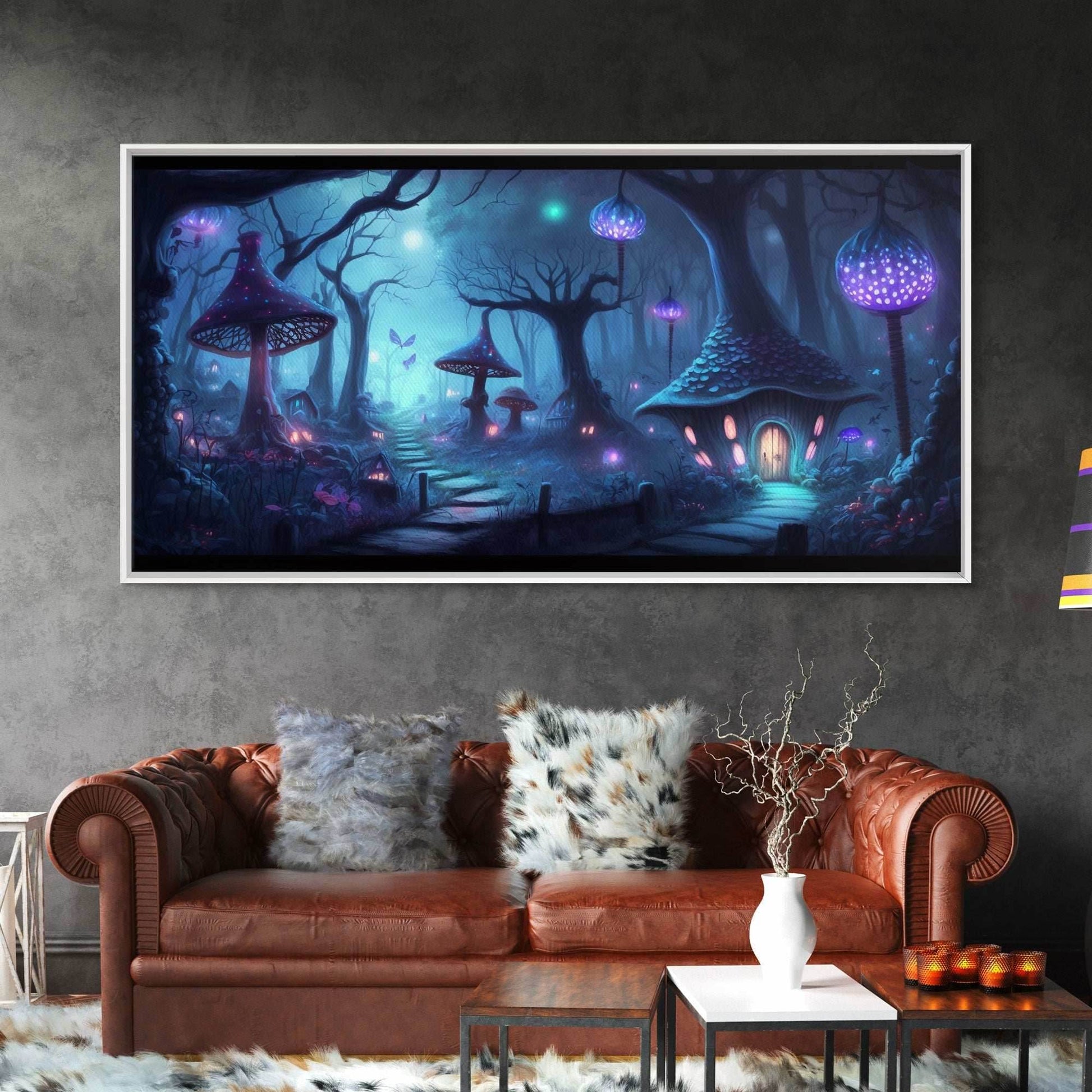 Magical Mushroom Fantasy Forest Wall Art, Framed Canvas Print, Game Room Art, Fantasy Decor - 10x20 Inches / Gallery Wrap Canvas - Ready To Hang
