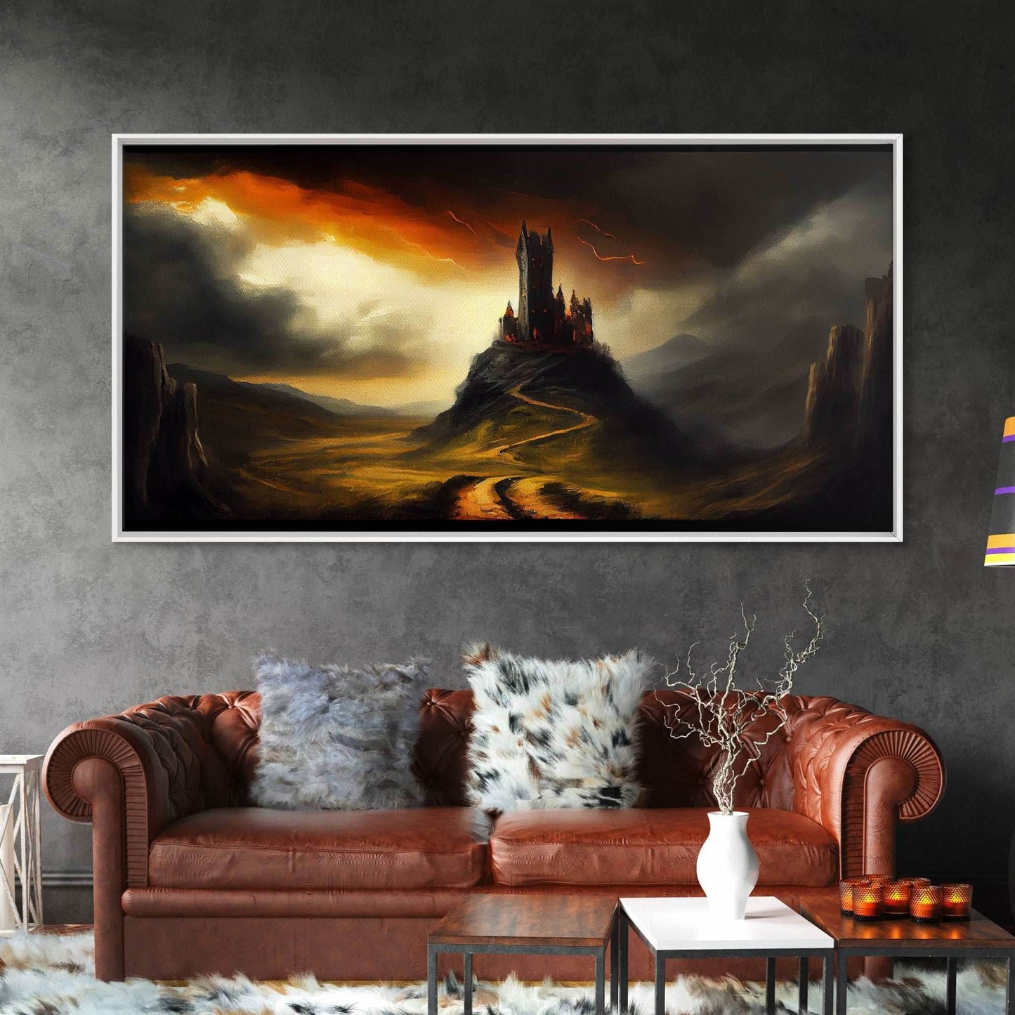 High Fantasy Art, The Dark Castle, Framed Canvas Print, Moonlit Fantasy, Custom Fantasy Art, fantasy art canvas - 10x20 Inches / Gallery Wrap Canvas - Ready To Hang