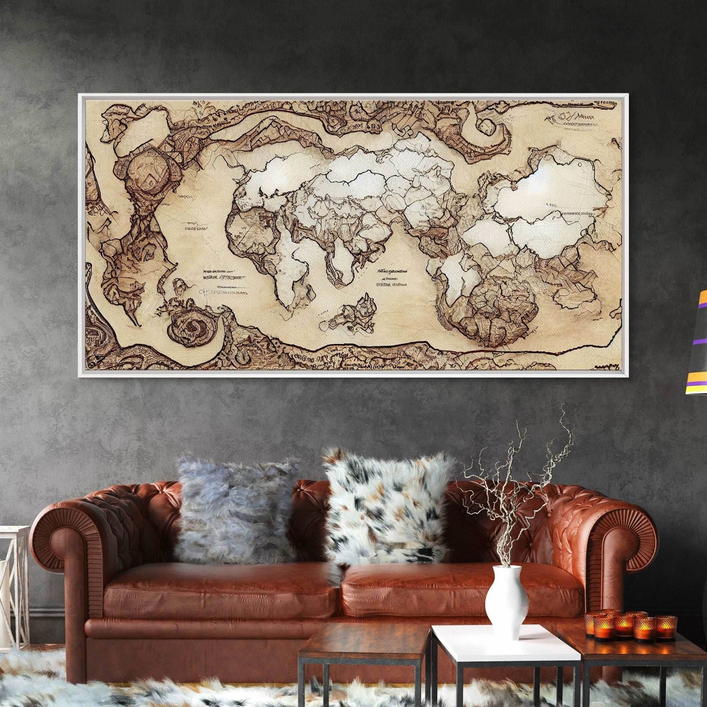 Abstract fantasy world map, canvas print, middle earth style, wall art for nerds like me - 10x20 Inches / Gallery Wrap Canvas - Ready To Hang