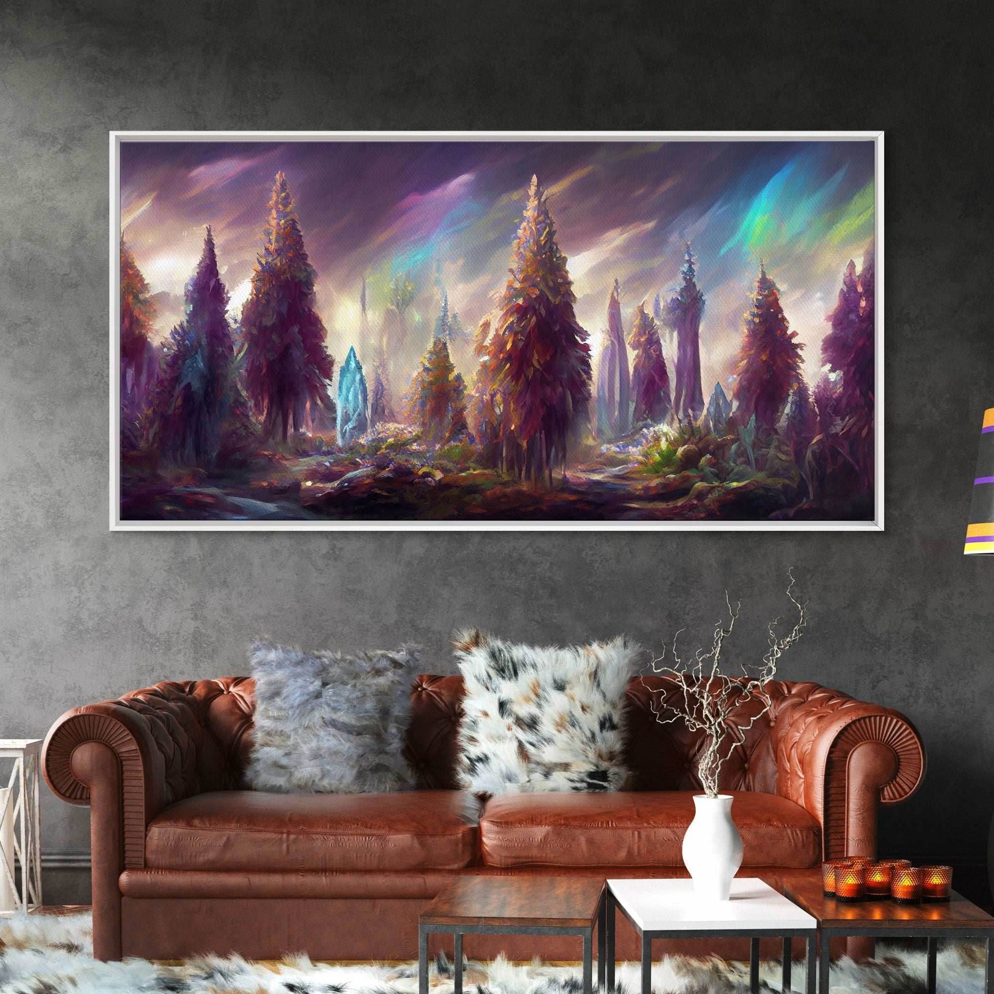 Psychedelic wall art canvas print, trippy wall art, Panoramic nature landscape wall art, fantasy art - 10x20 Inches / Gallery Wrap Canvas - Ready To Hang