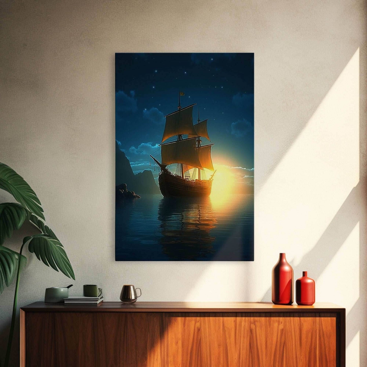 Gothic Pirate Ghost Ship, Framed Canvas Print, Fantasy Wall Art, Wall Decor, Pirate Wal Art, Gift For Him, Kid's Room Art - 8x12 Inches / Gallery Wrap Canvas - Ready To Hang