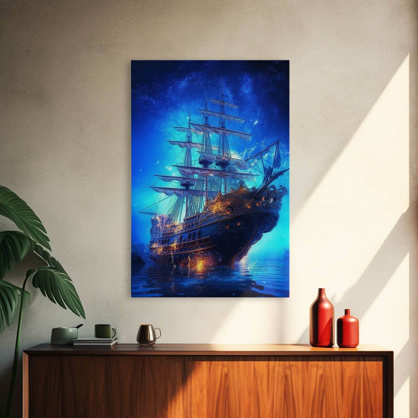 Haunted Pirate Ghost Ship Under The Night Sky, Framed Canvas Print, Fantasy Wall Art, Wall Decor, Pirate Wal Art, Gift For Him, Kid's Room - 8x12 Inches / Gallery Wrap Canvas - Ready To Hang