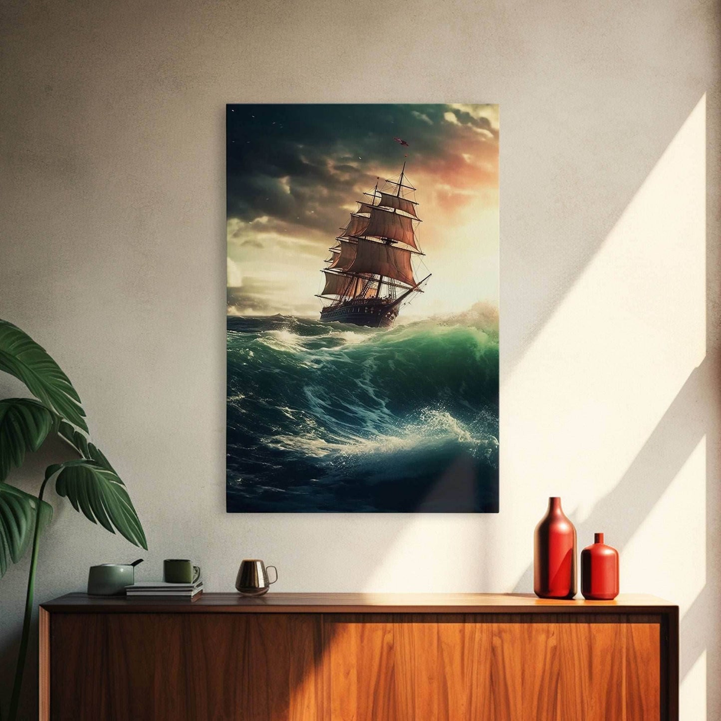 Haunted Pirate Ghost Ship On Rough Seas, Framed Canvas Print, Fantasy Wall Art, Wall Decor, Pirate Wal Art, Gift For Him, Kid's Room - 8x12 Inches / Gallery Wrap Canvas - Ready To Hang