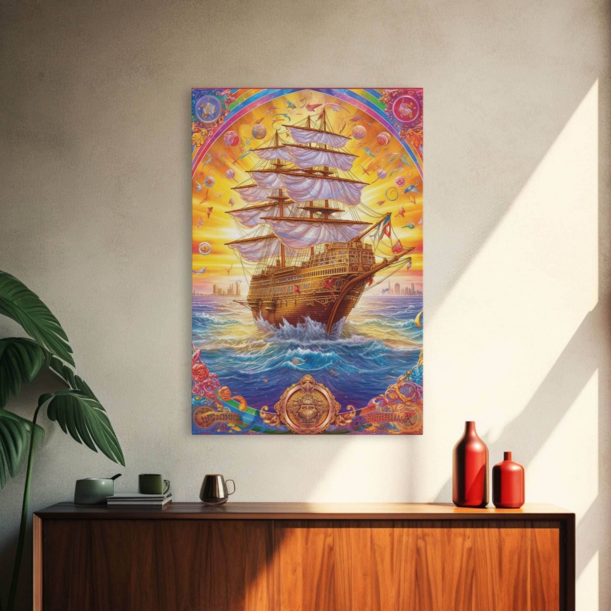 Filigree Pirate Ship Plaque Art, Framed Canvas Print, Fantasy Wall Art, Wall Decor, Pirate Wal Art, Gift For Him, Kid's Room - 8x12 Inches / Gallery Wrap Canvas - Ready To Hang