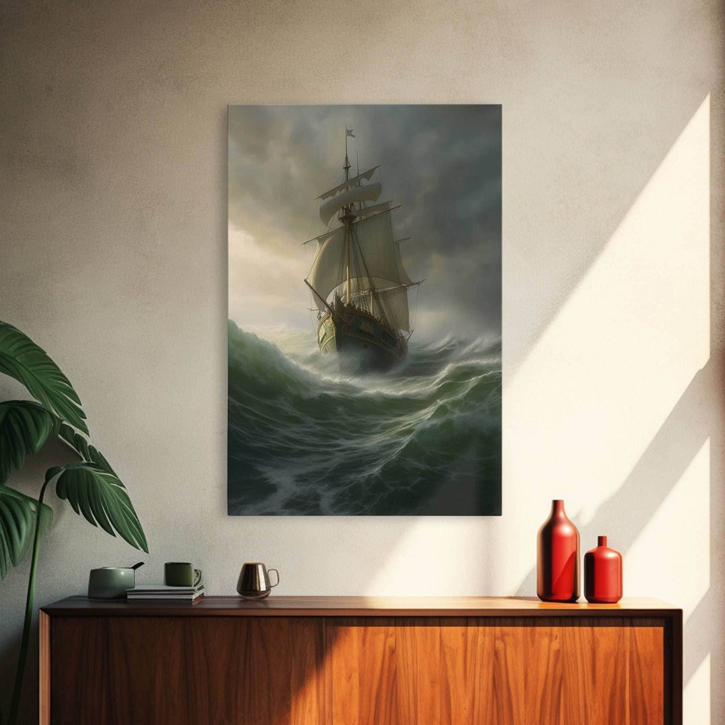 Haunted Pirate Ghost Ship On Rough Seas, Framed Canvas Print, Fantasy Wall Art, Wall Decor, Pirate Wal Art, Gift For Him, Kid's Room - 8x12 Inches / Gallery Wrap Canvas - Ready To Hang