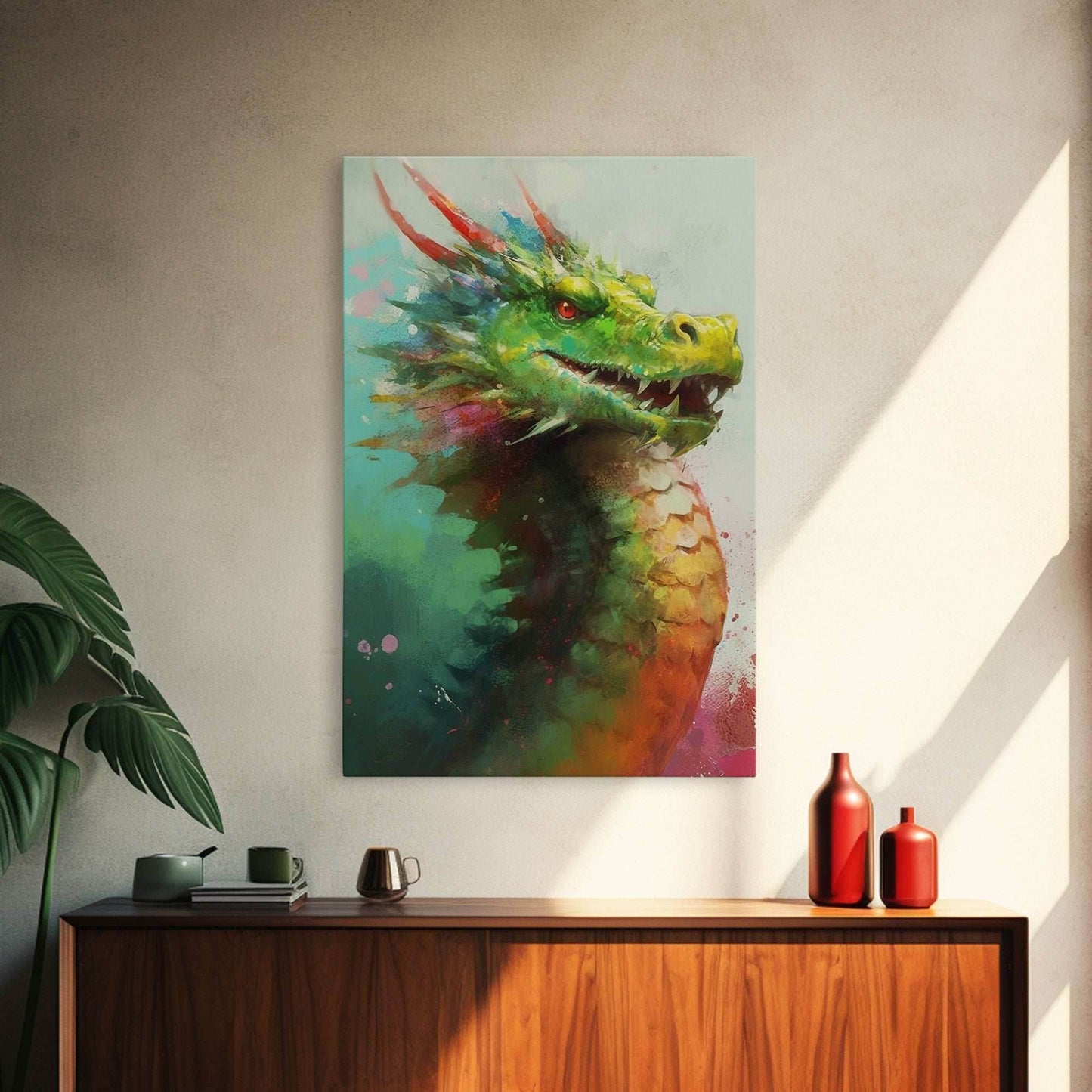 Framed Dragon Print, Watercolor Painting Of A Beautiful Dragon, Canvas Print, Canvas Art, Fantasy Decor - 8x12 Inches / Gallery Wrap Canvas - Ready To Hang