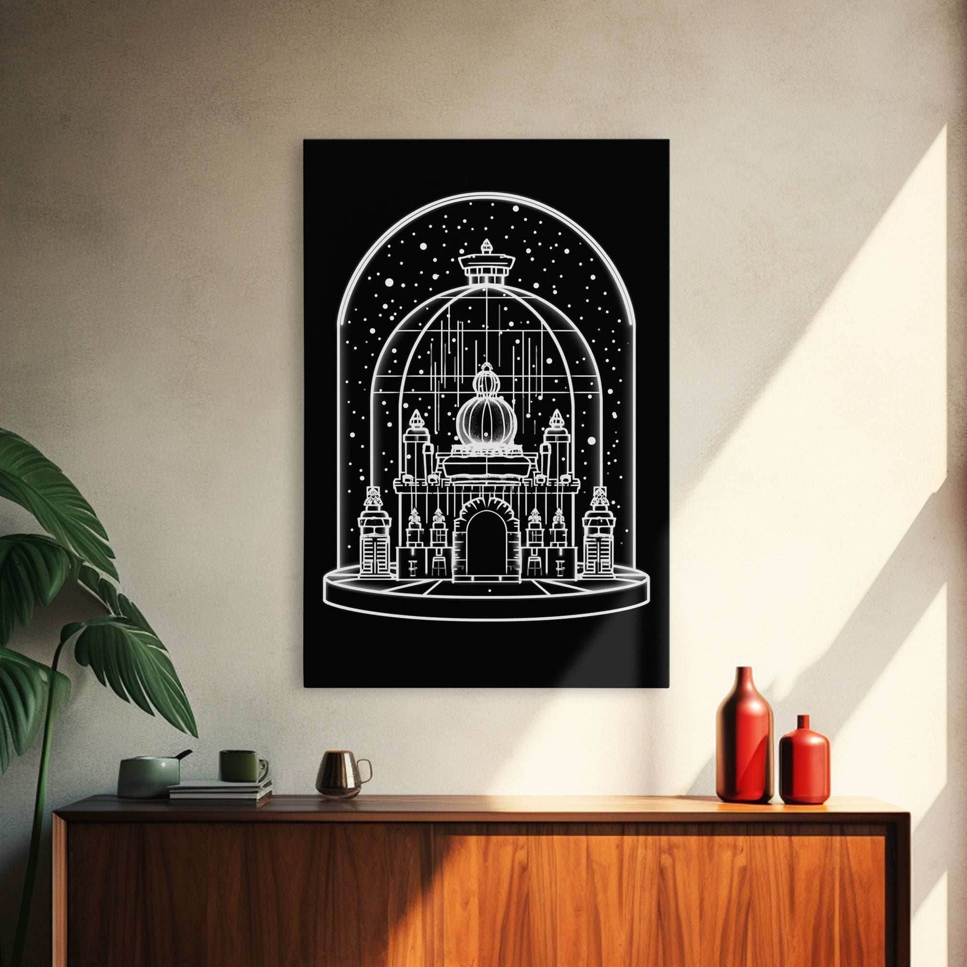 White Temple Wall Art, Snow Art Print, Fantasy Art, Line Art, Minimalist Print, Wall Decor, Canvas Print, Wall Art, Framed Canvas - 8x12 Inches / Gallery Wrap Canvas - Ready To Hang