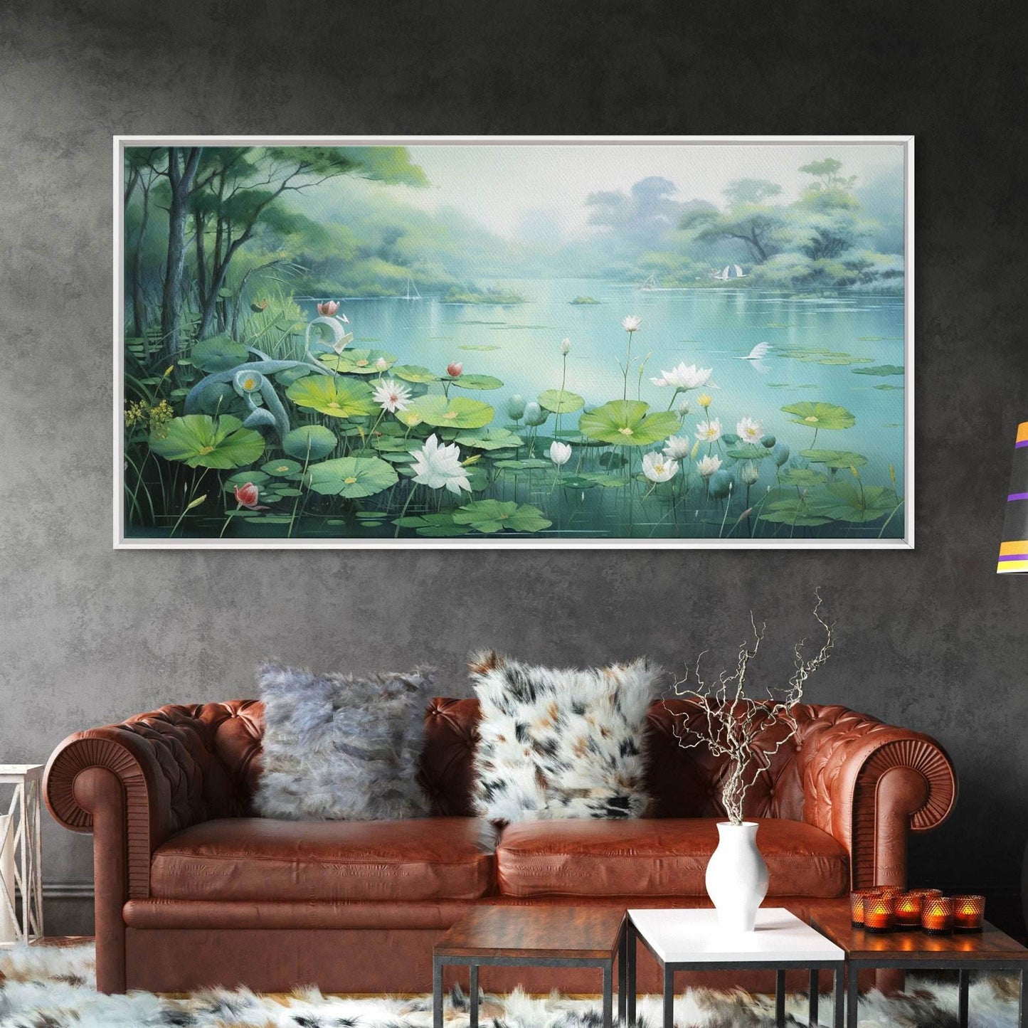 Lake Wall Art, Water Lily Wall Print, Fantasy Art, Panoramic Art, Wall Art, Canvas Art, Landscape Art, Wall Hanging, Client Gift, Ranch Art - 10x20 Inches / Gallery Wrap Canvas - Ready To Hang
