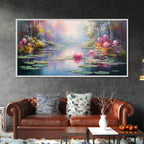 Pond Art, Lake Wall Print, Fantasy Wall Art, Water Lilies Wall Art, Panoramic Art, Wall Art, Canvas Art, Landscape Art, Friendship Gift - 10x20 Inches / Gallery Wrap Canvas - Ready To Hang