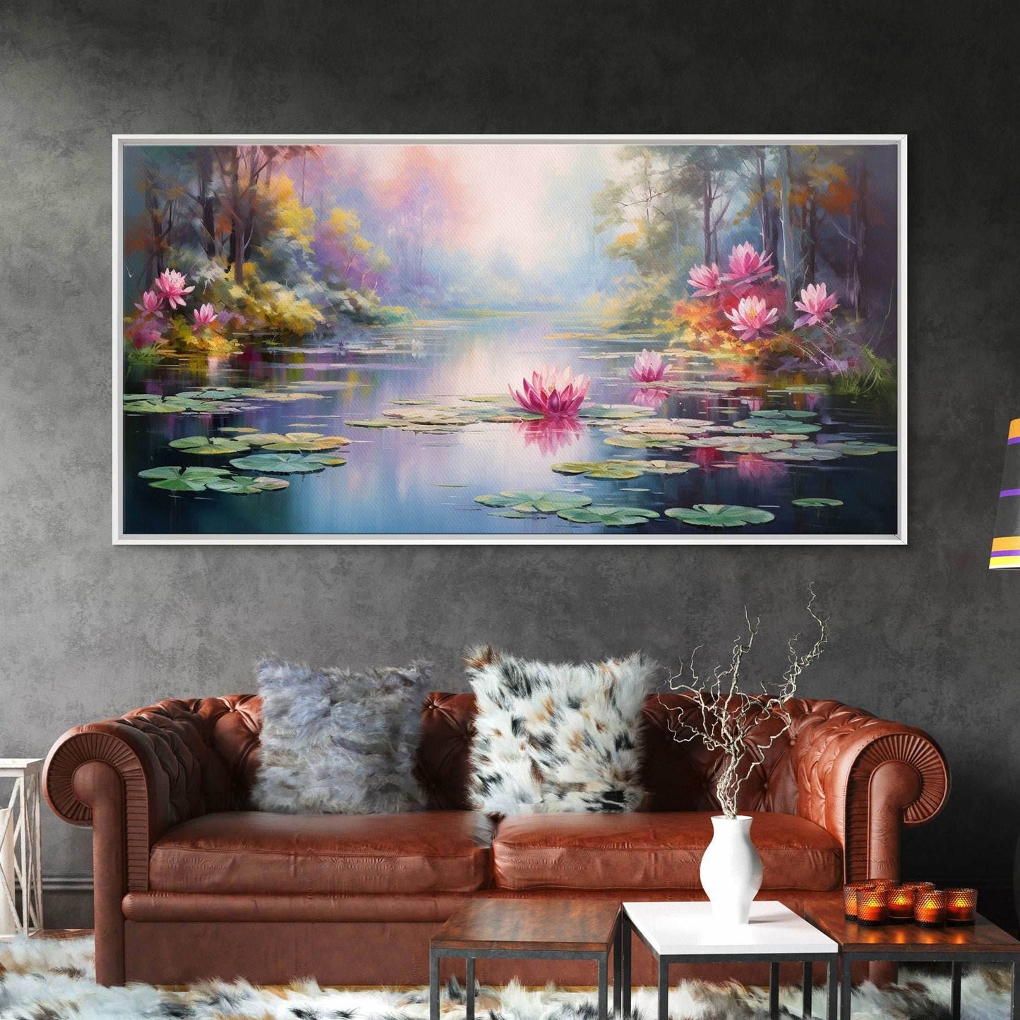Pond Art, Lake Wall Print, Fantasy Wall Art, Water Lilies Wall Art, Panoramic Art, Wall Art, Canvas Art, Landscape Art, Friendship Gift - 10x20 Inches / Gallery Wrap Canvas - Ready To Hang