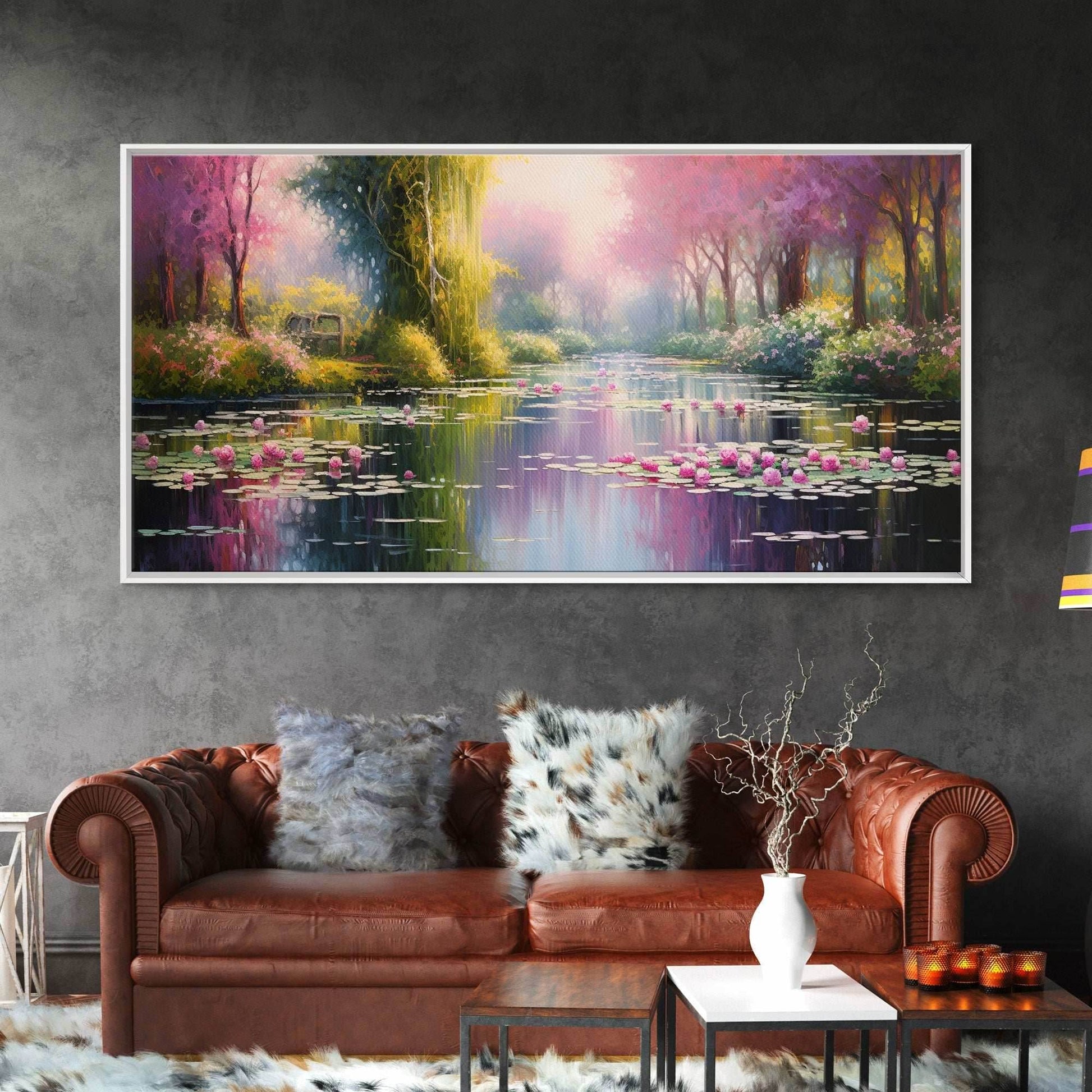 Fantasy Art, Lake Wall Print, Water Lilies Wall Art, Trees Wall Art, Panoramic Art, Wall Art, Canvas Art, Landscape Art, Long Wall Art - 10x20 Inches / Gallery Wrap Canvas - Ready To Hang