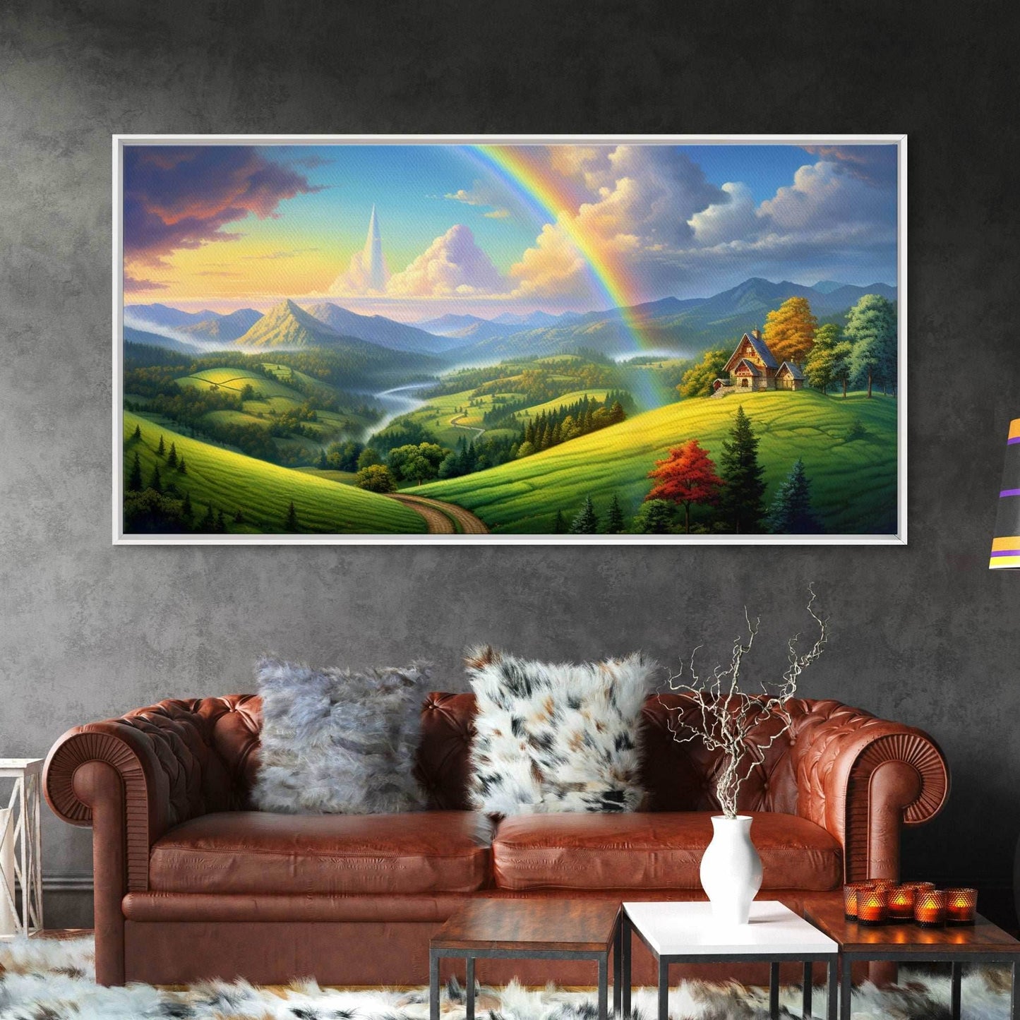 Rainbow Wall Decor, Fantasy Art, Mountains Wall Art, Panoramic Art, Wall Art, Canvas Art, Landscape Art, Appreciation Gift, College Dorm Art - 10x20 Inches / Gallery Wrap Canvas - Ready To Hang