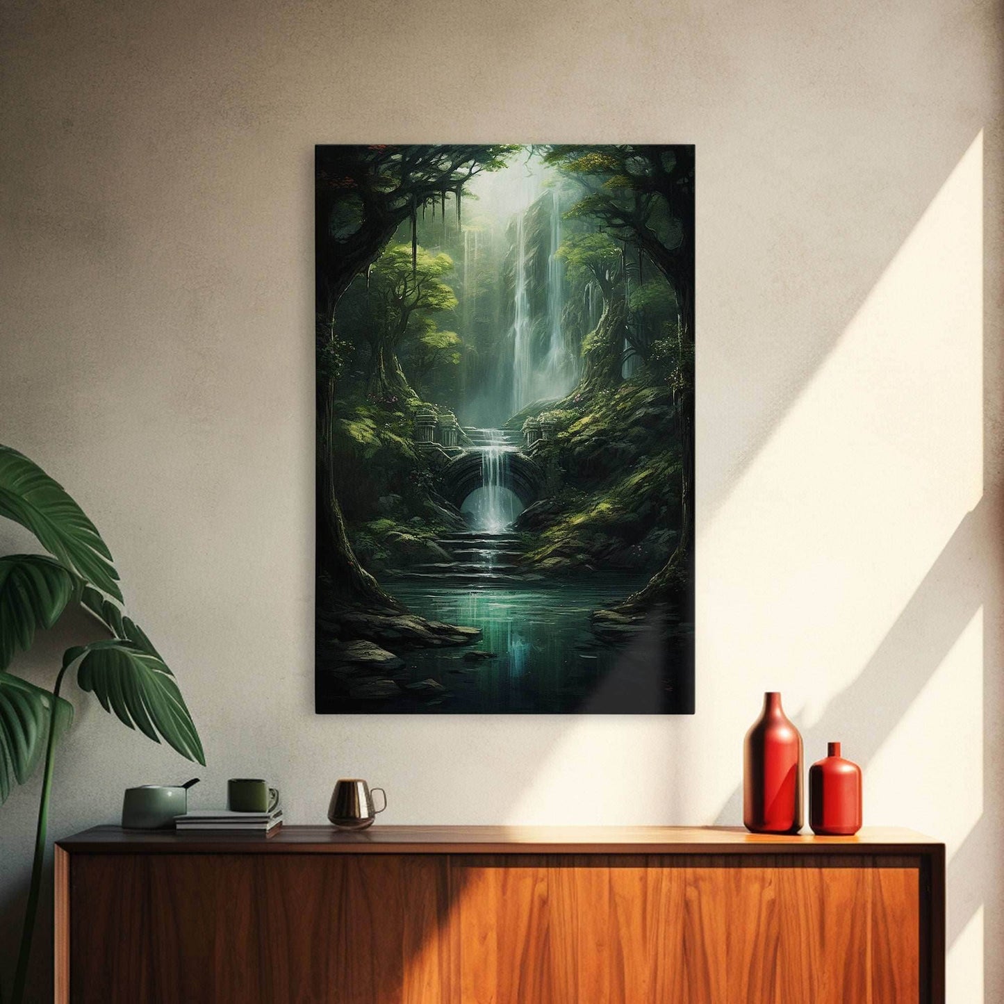 Enchanter Forest, Waterfalls Wall Art, Fantasy Artwork, Canvas Print, Wall Art, Vertical Print, Video Game Art, College Dorm Decor - 8x12 Inches / Gallery Wrap Canvas - Ready To Hang