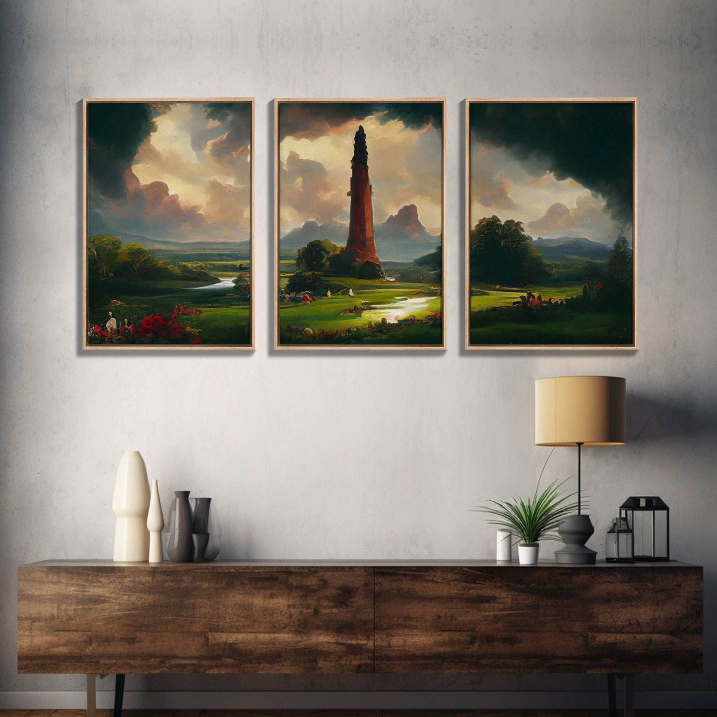 The Dark Tower, 3 Piece Panoramic Art, High Fantasy Concept Art, 3 Piece Wall Art, Ready To Hang Canvas Print - 8x12 In. - 3 Pieces / Stretched Canvas