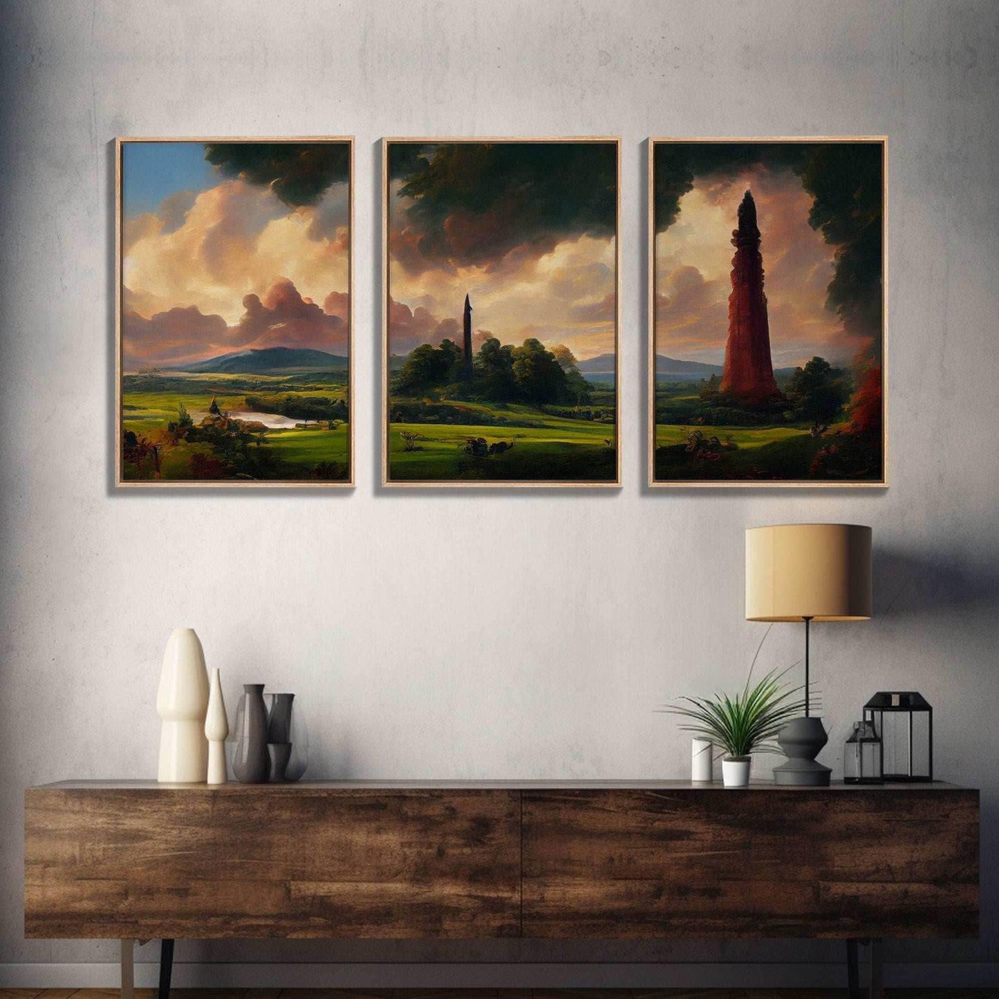 The Dark Tower, 3 Piece Panoramic Art, High Fantasy Concept Art, 3 Piece Wall Art, Ready To Hang Canvas Print - 8x12 In. - 3 Pieces / Stretched Canvas