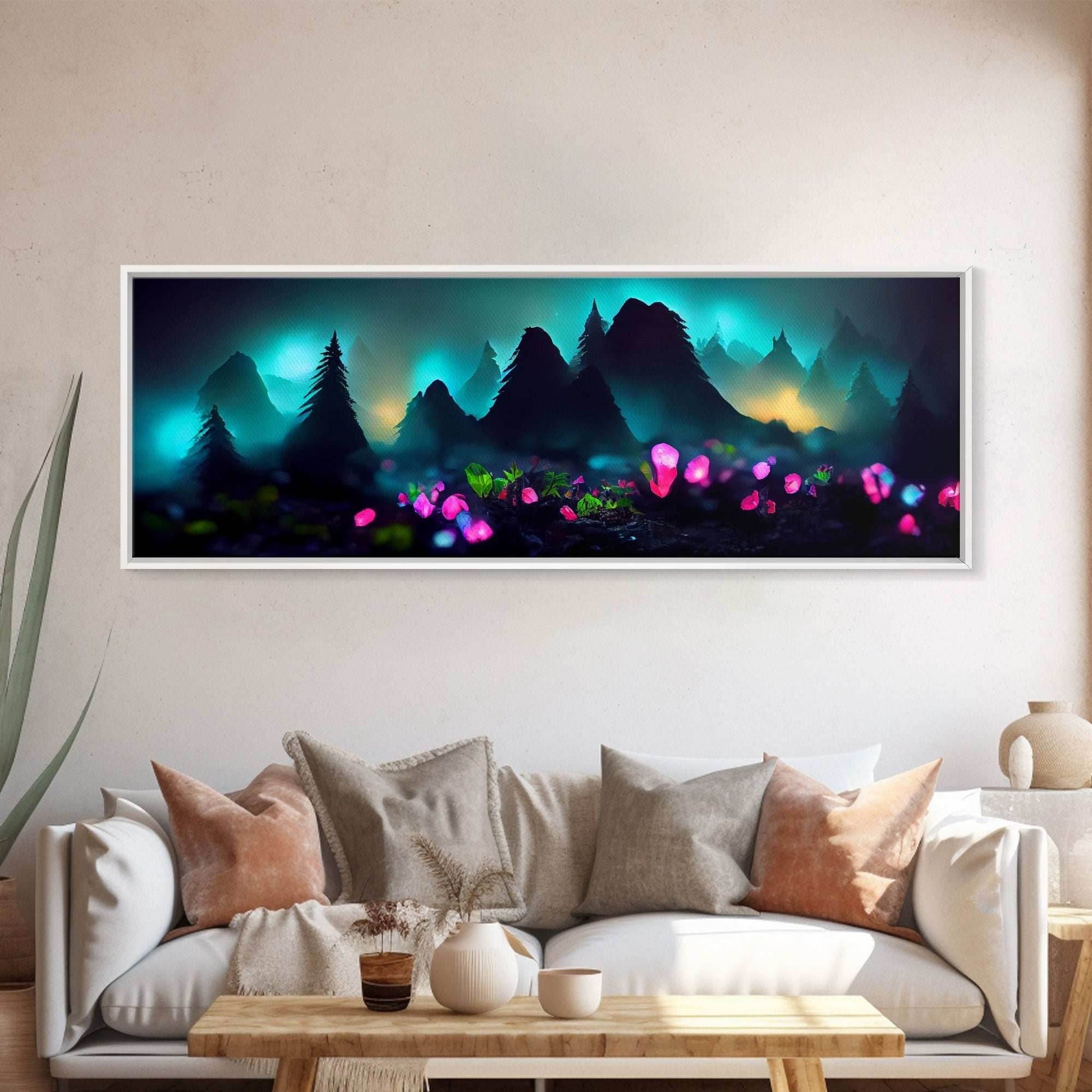 Luminescent trail in the forest, fantasy art, RPG concept art, canvas print, tiny worlds, glowing mushrooms out of focus, miniature worlds - 10x30 Inches / Gallery Wrap Canvas - Ready To Hang