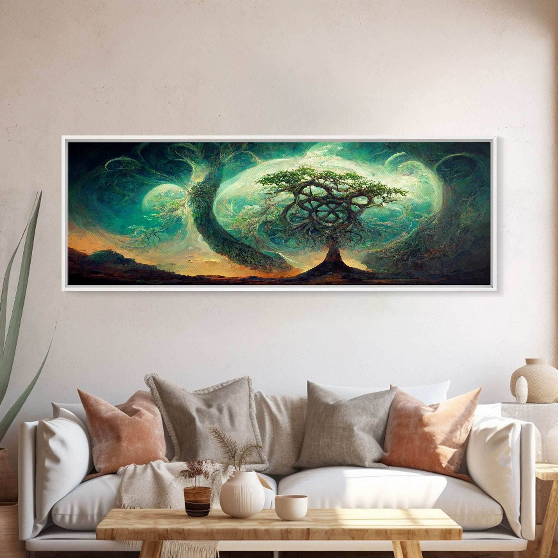 Tree Of Life, Abstract Trees Roots Nature Green Fine Art Print, Wall Art Print, Wall Décor, Wall Poster, Fantasy Art - 10x30 Inches / Gallery Wrap Canvas - Ready To Hang