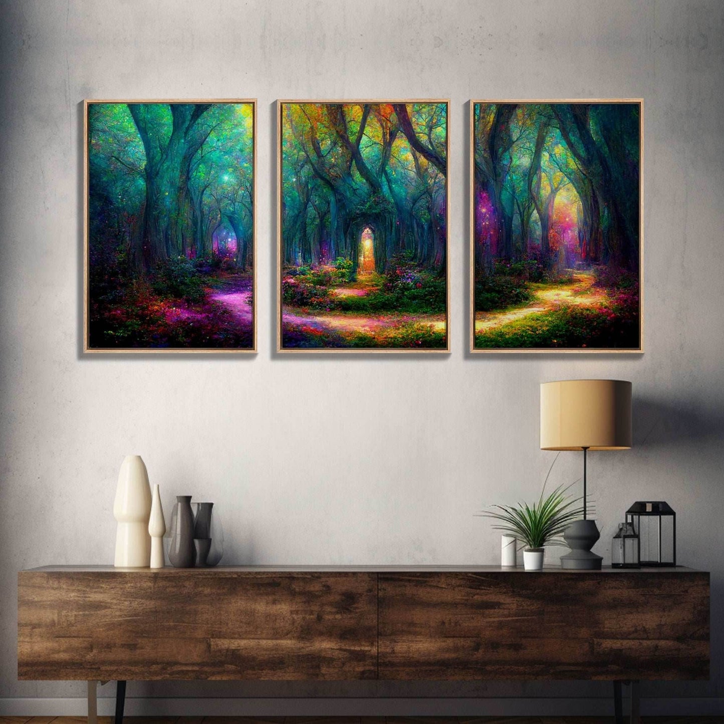 Fantasy wall art, canvas print, magical forest, fantasy landscape art, 3 Piece Wall Art, Ready To Hang Canvas Print - 8x12 In. - 3 Pieces / Stretched Canvas