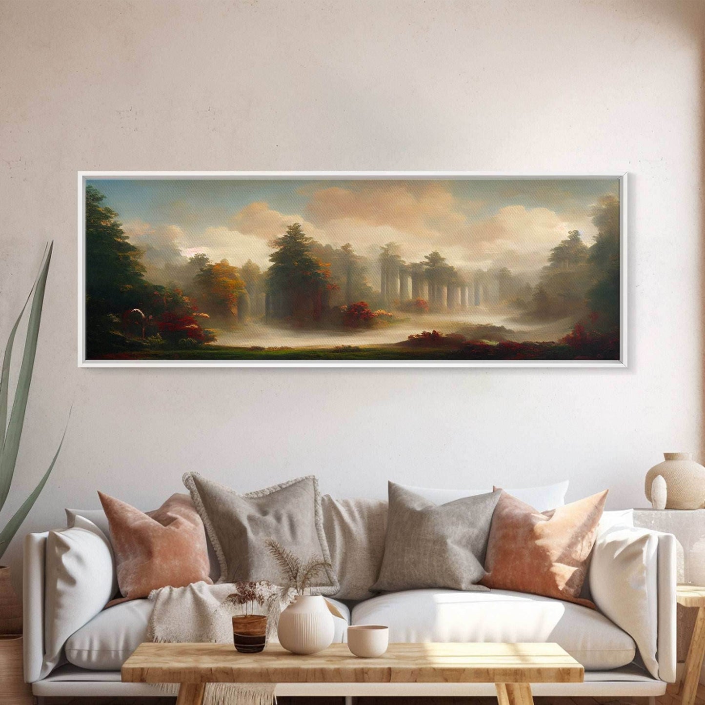 Hazy Forest Fantasy Art, Ready To Hang Canvas Print, Panoramic Art, Fog Covered Forest High Fantasy RPG Concept Art - 10x30 Inches / Gallery Wrap Canvas - Ready To Hang