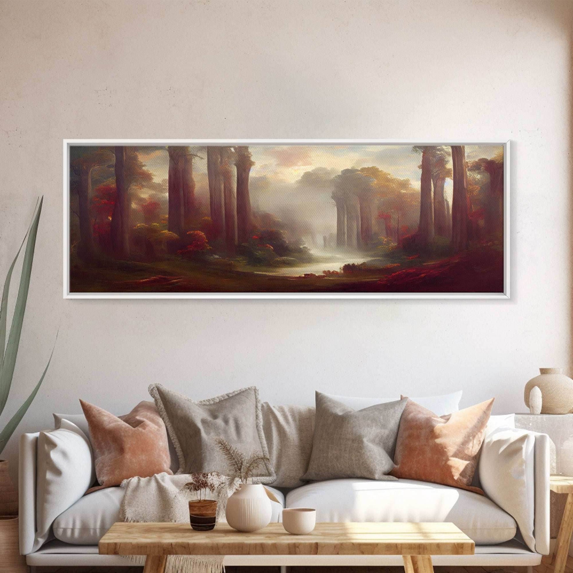 Hazy Forest Fantasy Art, Ready To Hang Canvas Print, Panoramic Art, Fog Covered Forest High Fantasy RPG Concept Art - 10x30 Inches / Gallery Wrap Canvas - Ready To Hang