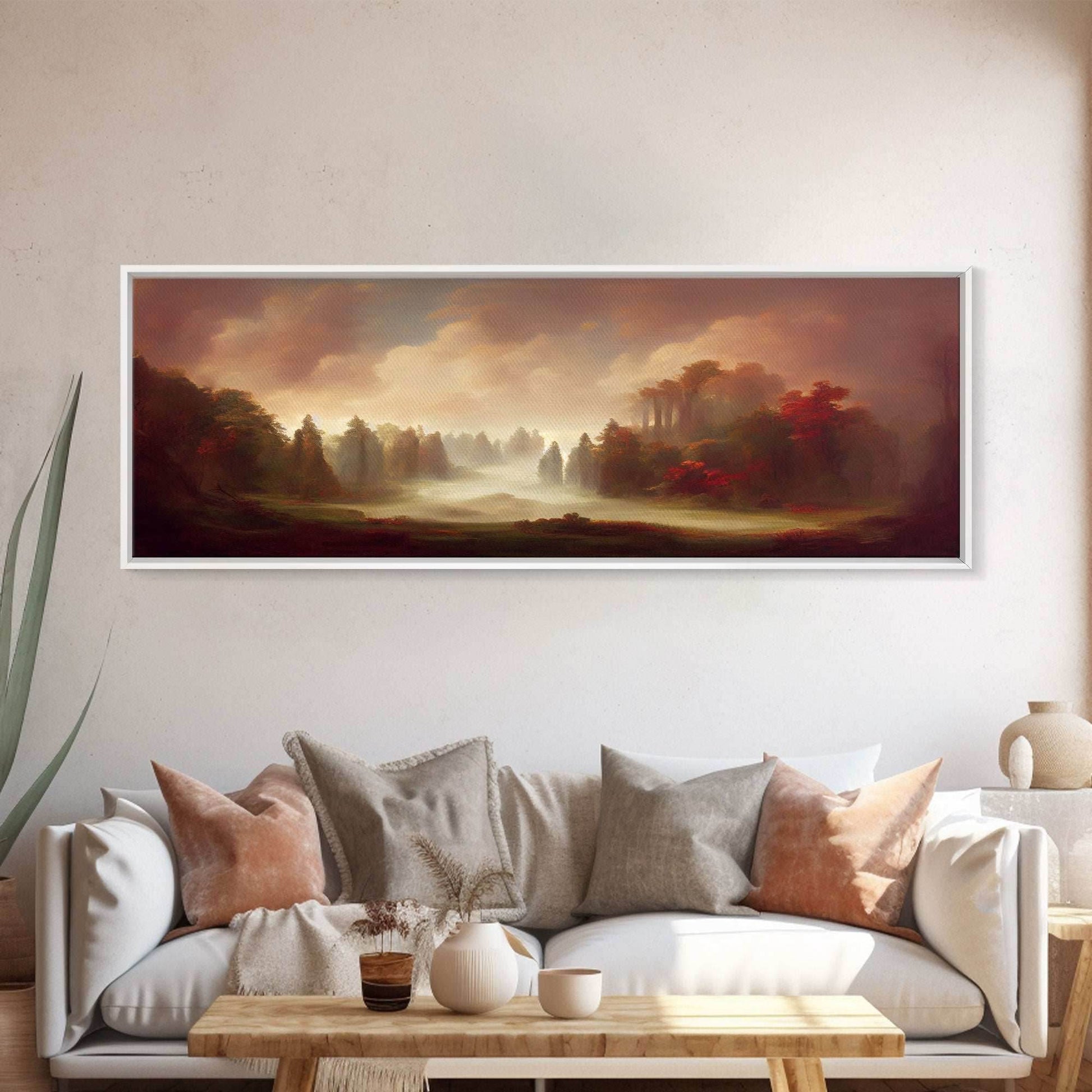 Hazy Forest Fantasy Art, Ready To Hang Canvas Print, Panoramic Art, Fog Covered Forest High Fantasy RPG Concept Art - 10x30 Inches / Gallery Wrap Canvas - Ready To Hang