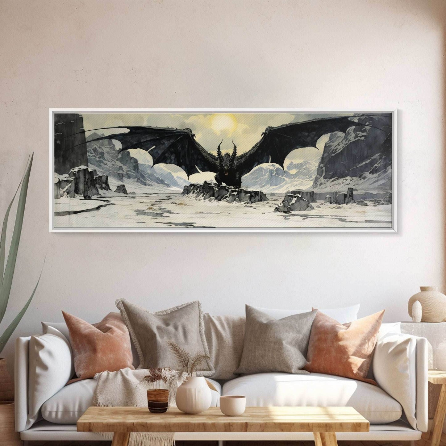 Panoramic Of a Dragon, Framed Canvas Print, Fantasy Decor, Fantasy Dragon Painting - 10x30 Inches / Gallery Wrap Canvas - Ready To Hang