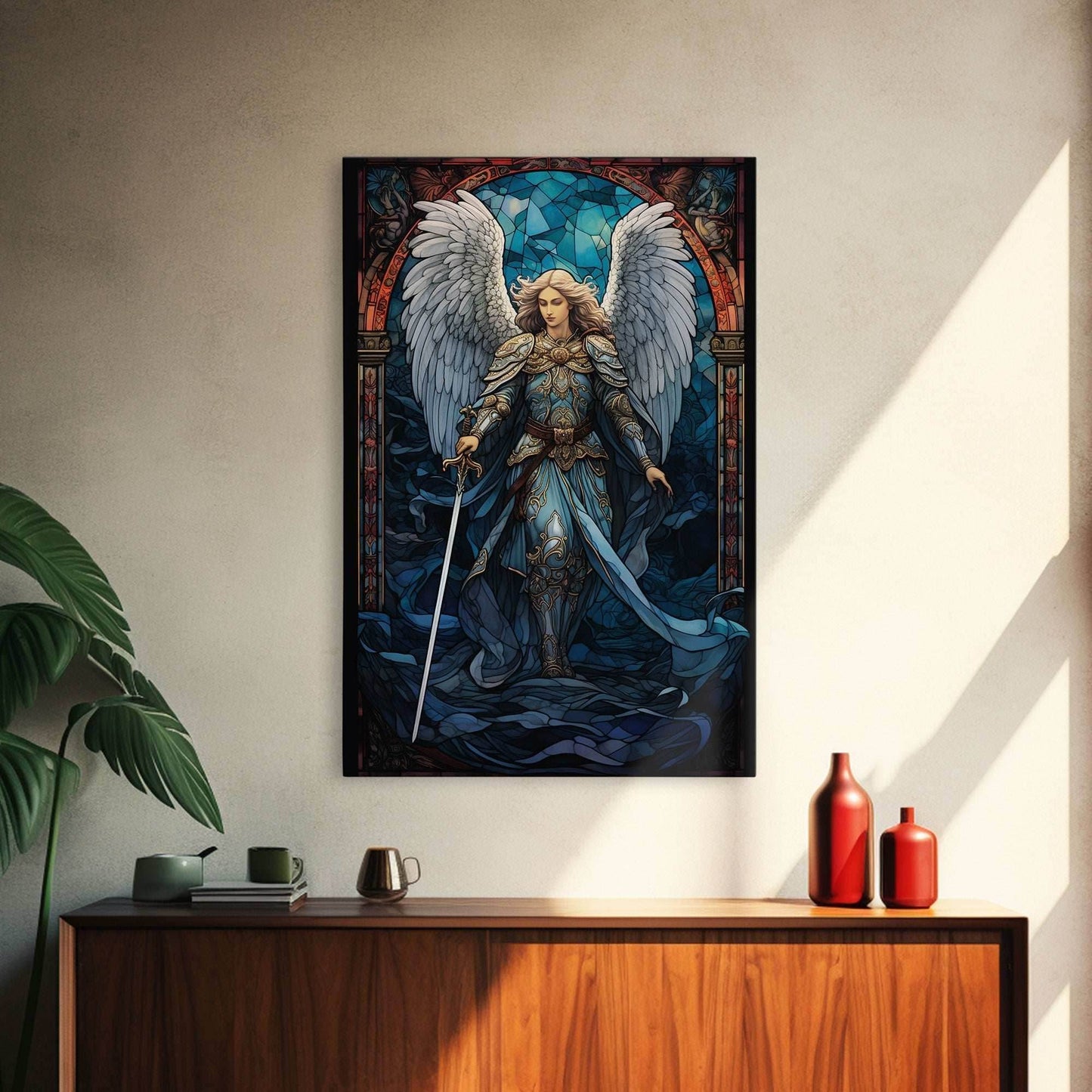 Angel, Angel Warrior, Fantasy Art, Canvas Print, Wall Hanging, Portrait Art, Stained Glass Art, Christian Wall Decor, Country Wall Art - 8x12 Inches / Gallery Wrap Canvas - Ready To Hang