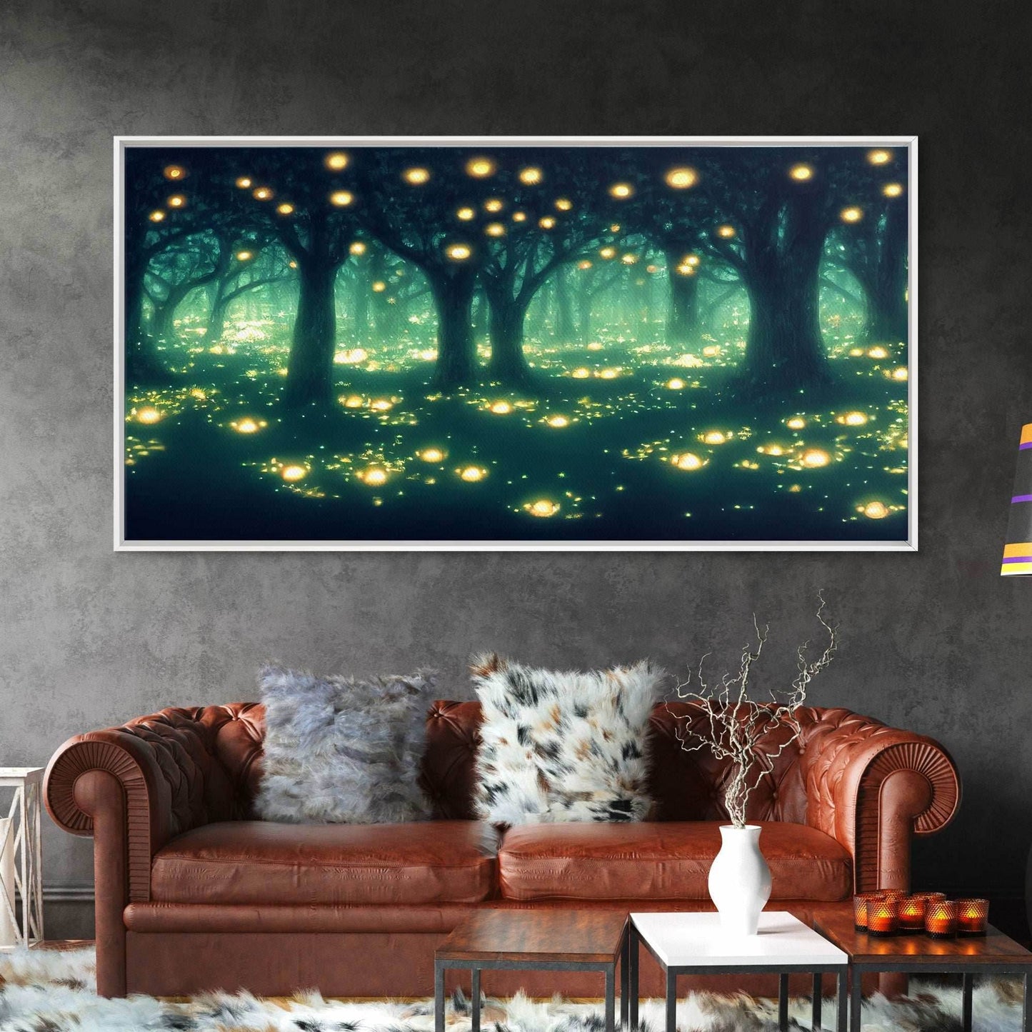 Fireflies At Night In A Fantasy Forest, Framed Ready To Hang Canvas Print, beautiful wall art, guest room decor - 10x20 Inches / Gallery Wrap Canvas - Ready To Hang