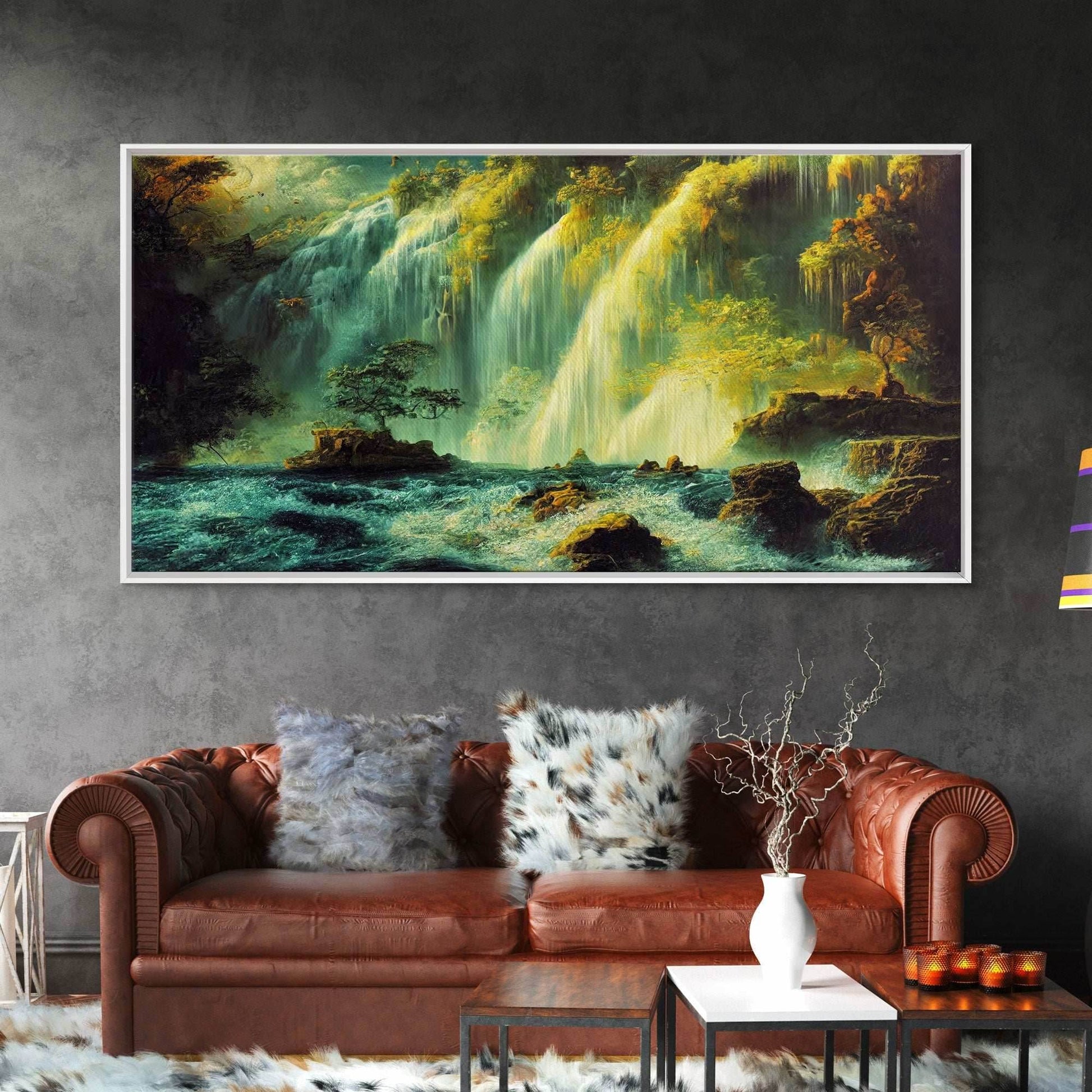High Fantasy Wall Art, Secret Waterfall, ready to hang canvas print, framed art - 10x20 Inches / Gallery Wrap Canvas - Ready To Hang