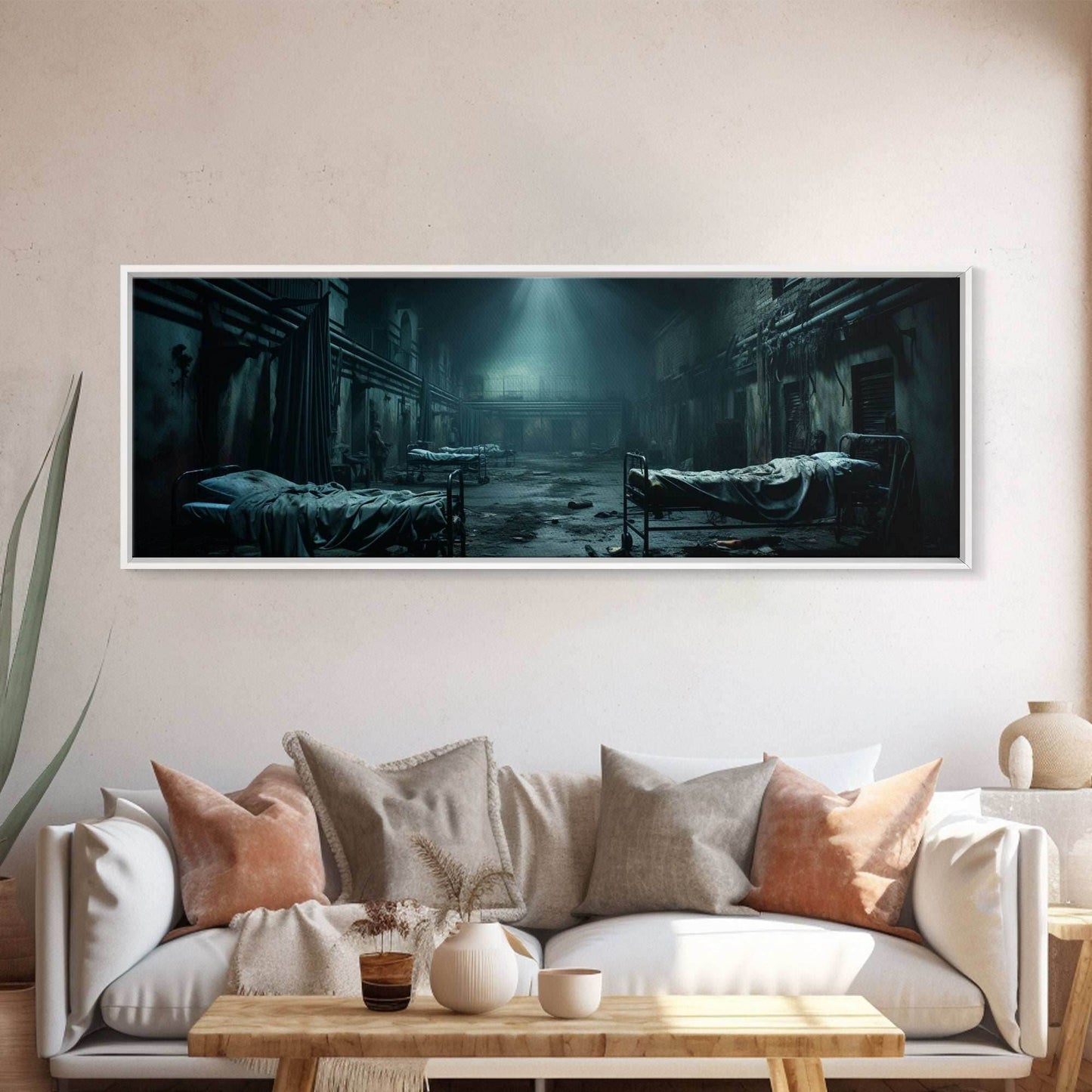 An Abandoned Insane Asylum, Canvas Print Framed Halloween Art, Spooky Decor Panoramic Halloween Art, Halloween Wall Art, Halloween Art Print - 10x30 Inches / Gallery Wrap Canvas - Ready To Hang