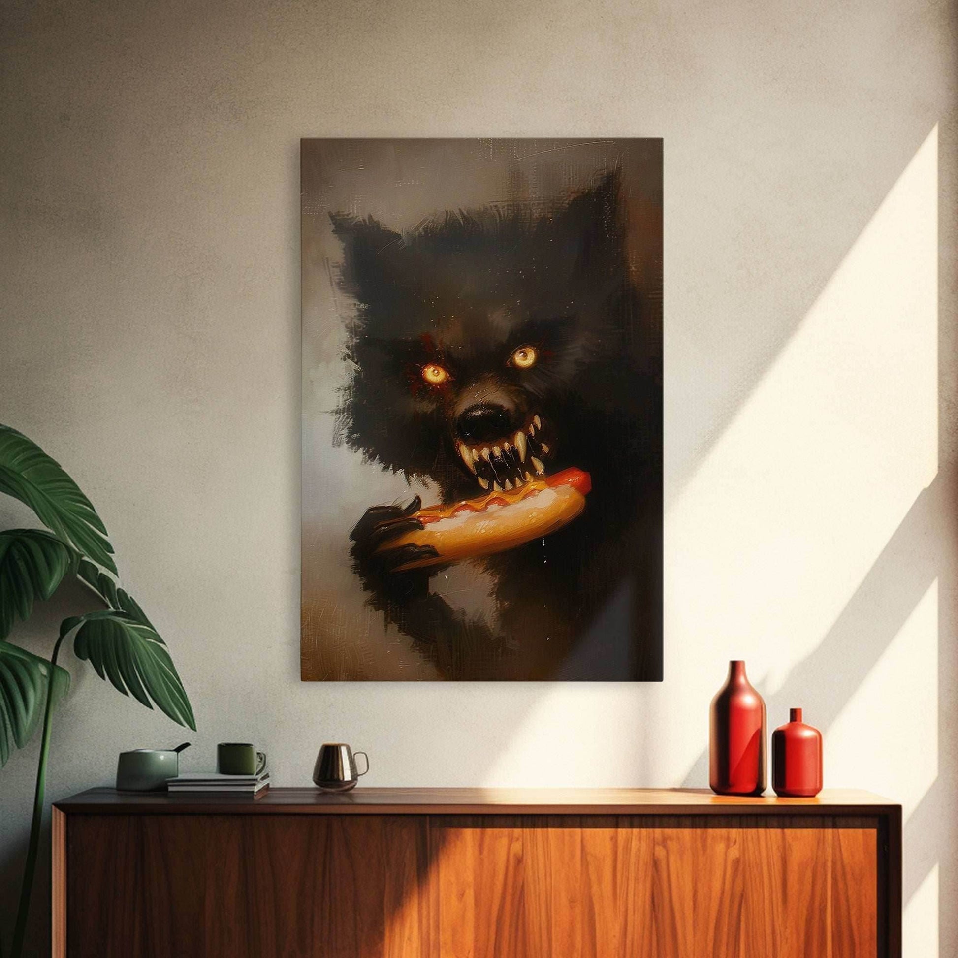 Halloween Werewolf Snarling, Framed Canvas Print, Wall Art, Home Decor, Spooky Art Monster Decor, Halloween Decor, Fantasy Art, Holiday Gift - 8x12 Inches / Gallery Wrap Canvas - Ready To Hang