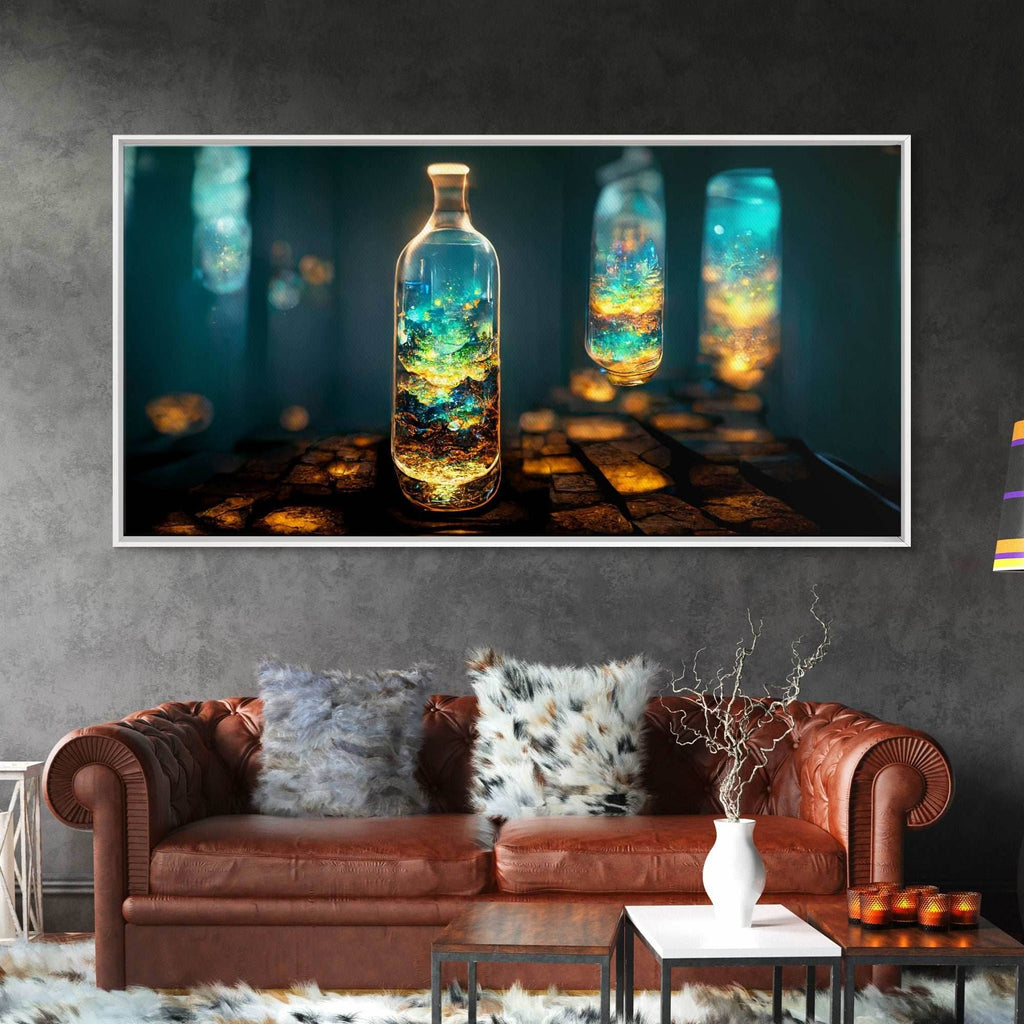 Miniature world in a bottle canvas print, high fantasy wall art, magical wall art, ready to hang wall art - 10x20 Inches / Gallery Wrap Canvas - Ready To Hang