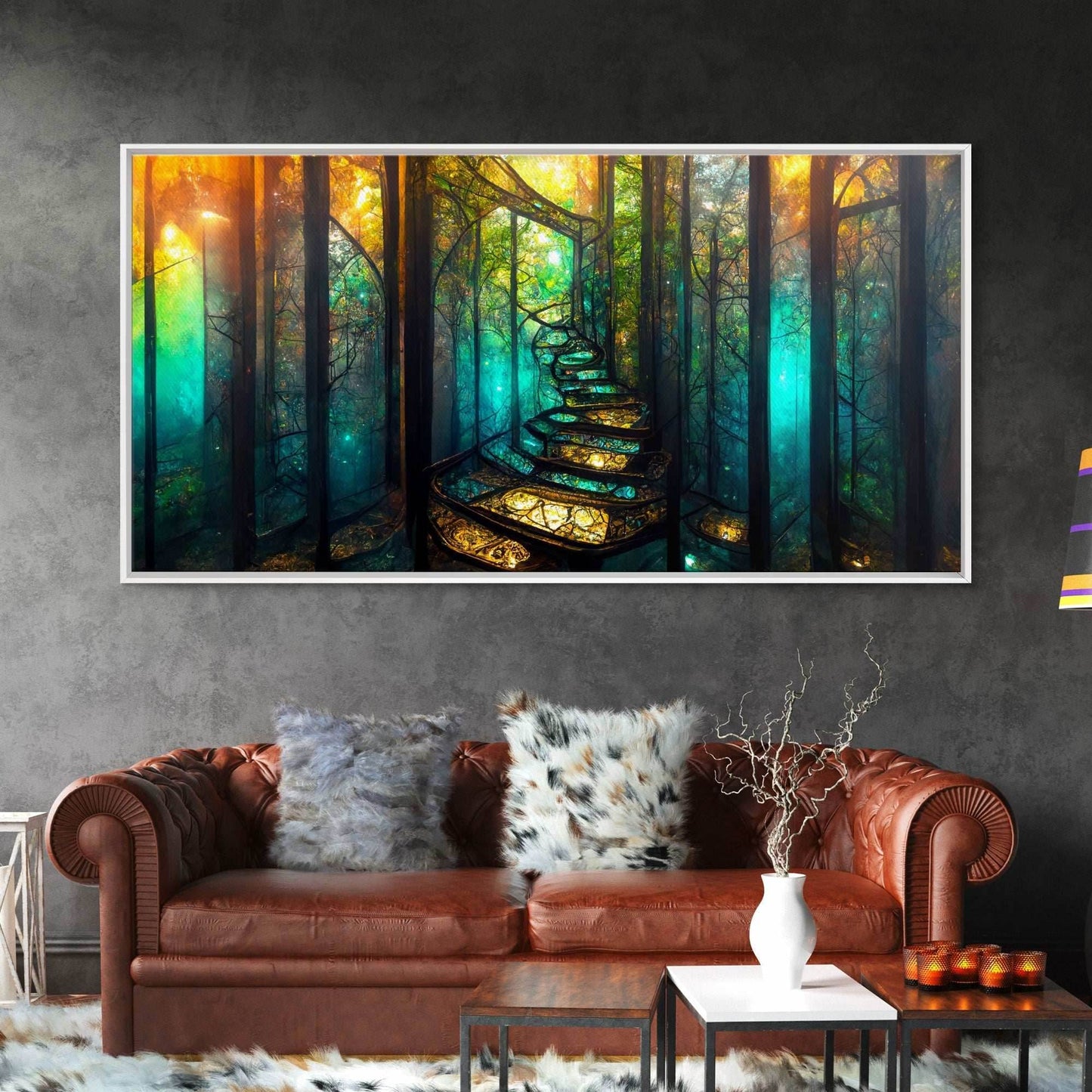 Fantasy wall art, canvas print, magical forest, fantasy landscape art, ready to hang wall art, bioluminescent glowing fantasy wall decor - 10x20 Inches / Gallery Wrap Canvas - Ready To Hang