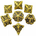Gold w/black Barbed Strengthened Metal 7-Dice Set | Metal DND Dice - 