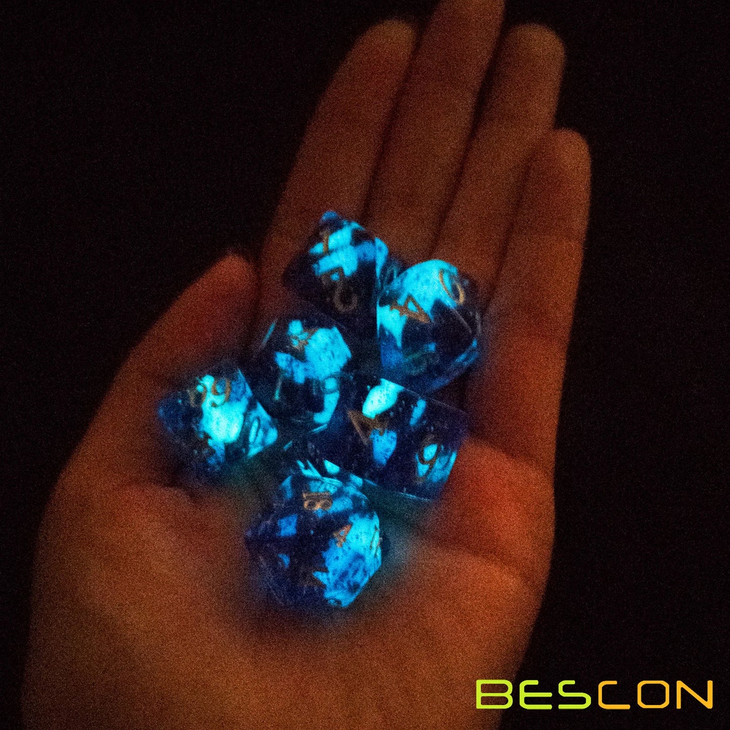 Bescon Super Glow in the Dark Glitter Polyhedral Dice Set DEEP SPACE, Luminous RPG Dice Set,Glowing Novelty DND Game Dice