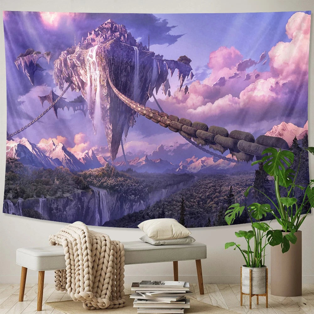 City of the sky psychedelic scene home decoration tapestry wall hanging Bohemian tapestry Datura sheet beach mat yoga mat