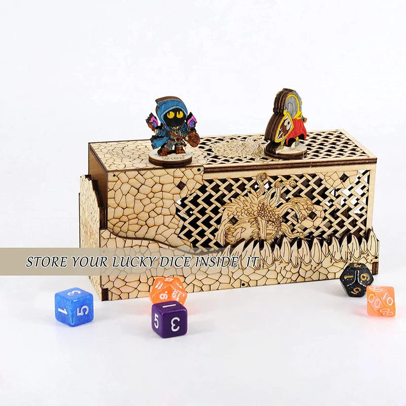 DnD Dice Tower with Tray Wood Laser Etched Beholder Portable and Collapsible Dice Roller